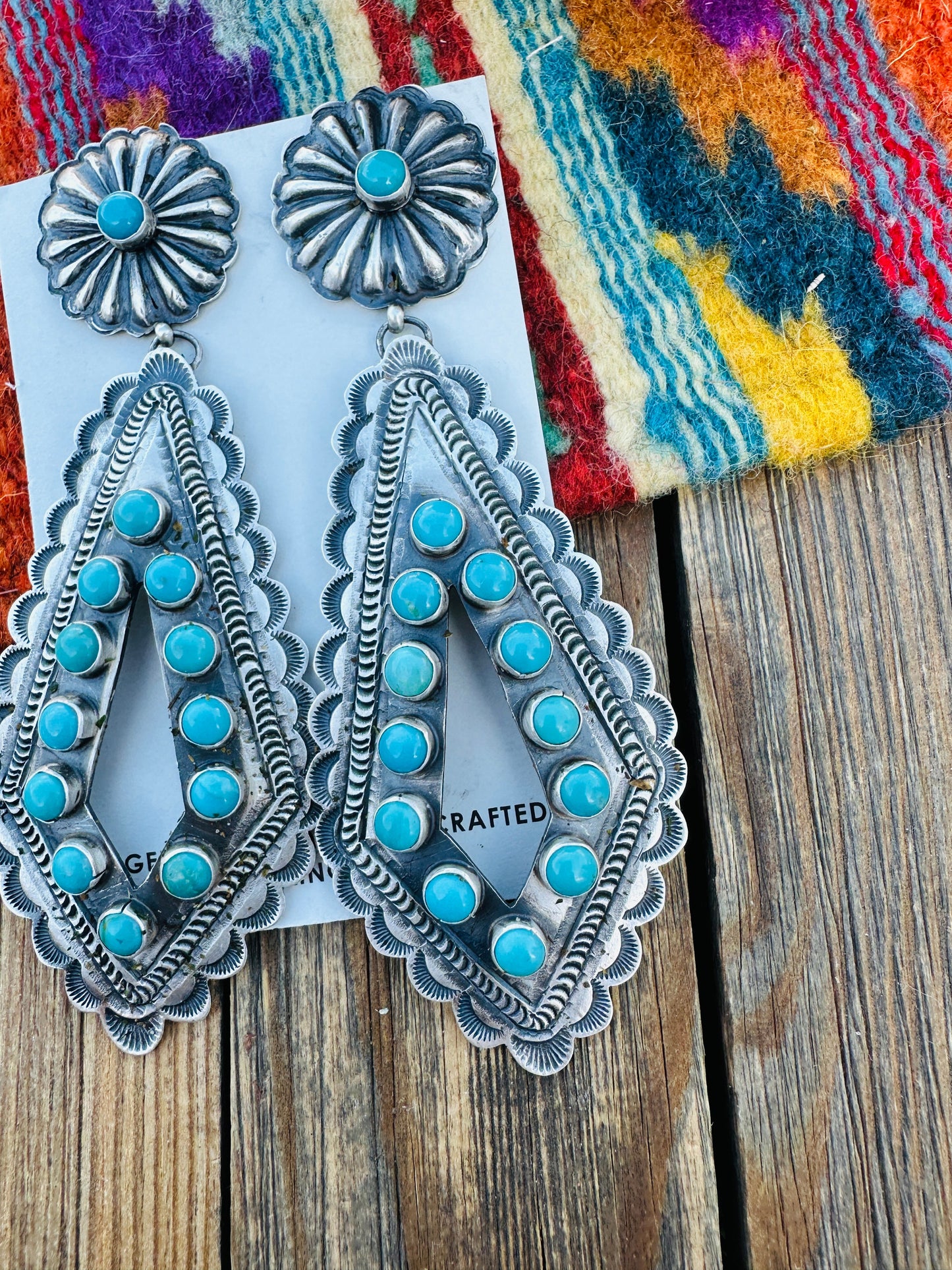 Handcrafted Turquoise & Sterling Silver Dangle Earrings by Eugene Charley