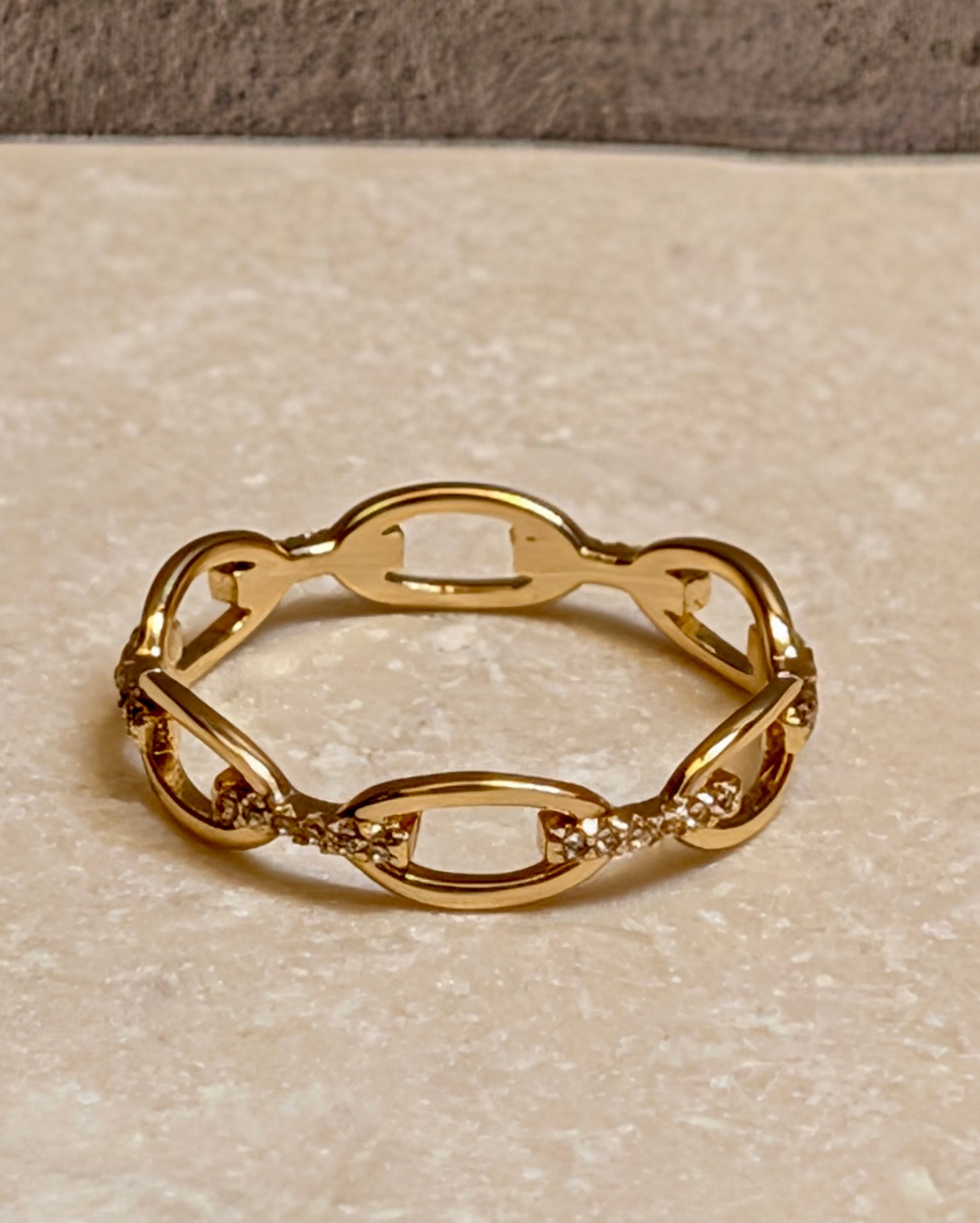 14K Gold Sterling Silver CZ Open Chain Link Ring