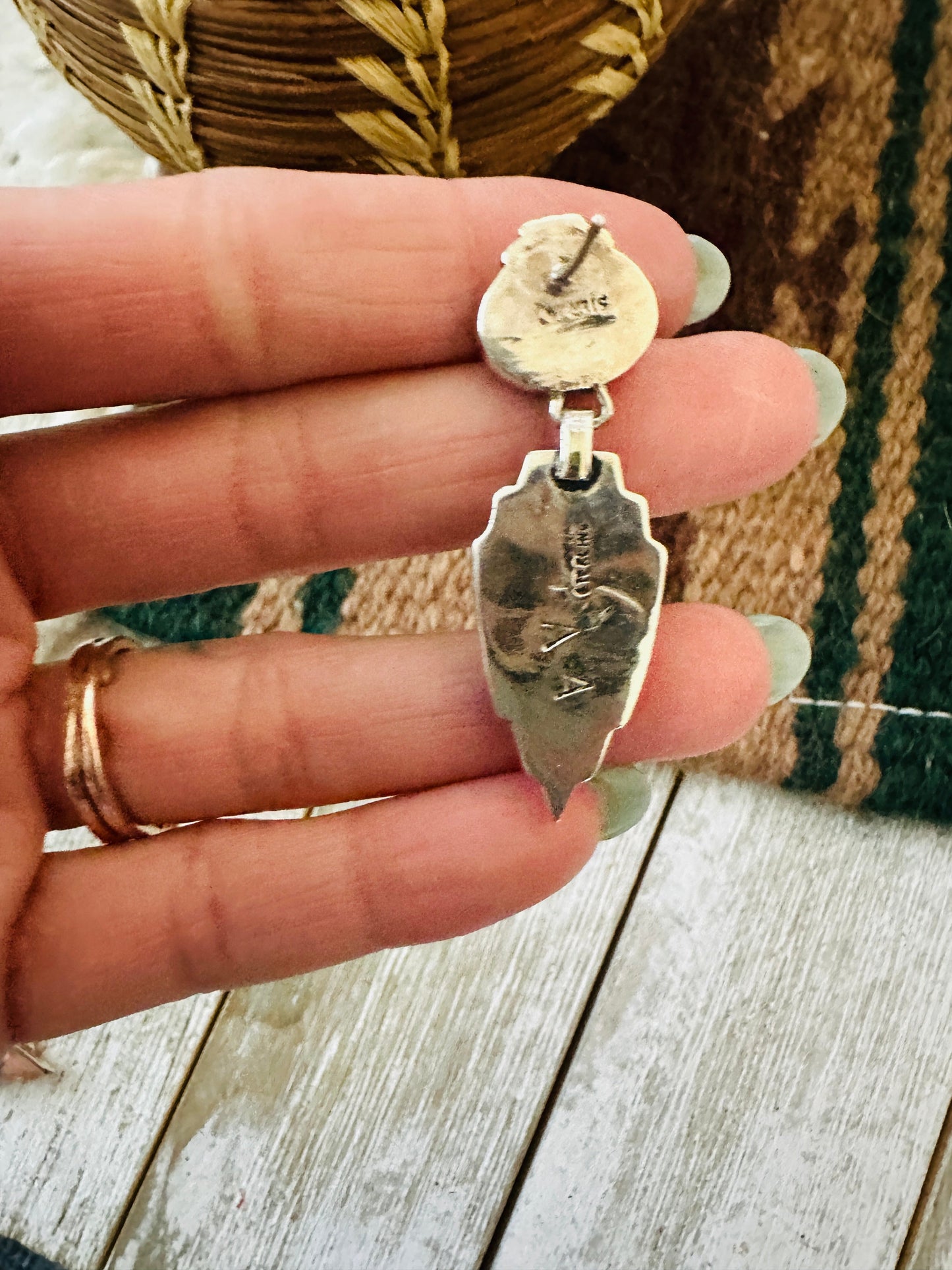 Old Pawn Handcrafted Sterling Silver & Multi Stone Inlay Dangle Earrings