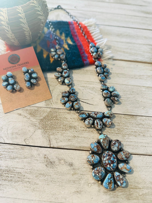 Handcrafted Golden Hills Turquoise & Sterling Silver Necklace Set by Sheila Becenti