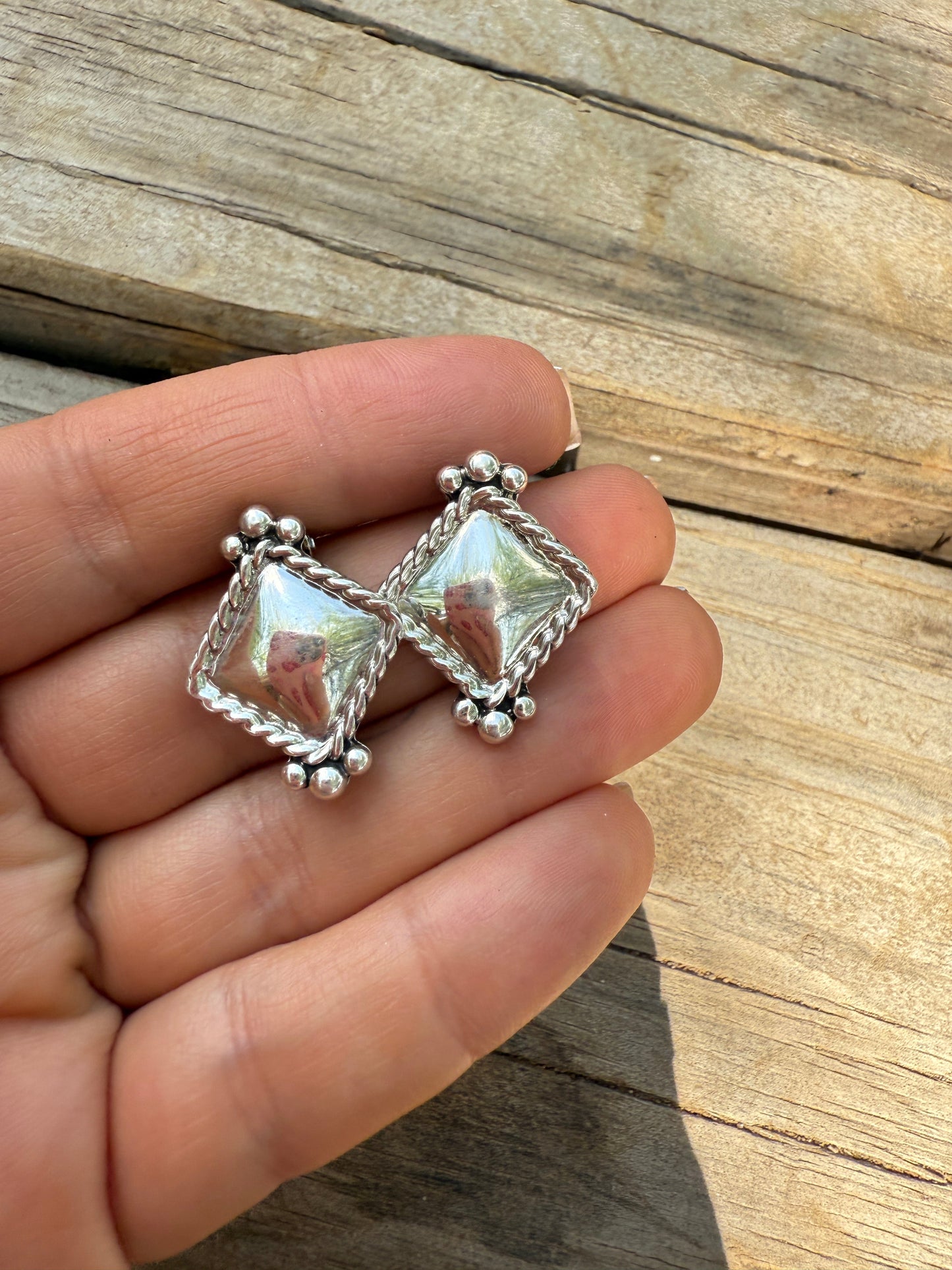 Handmade Sterling Silver Diamond Shaped Clip On Earrings