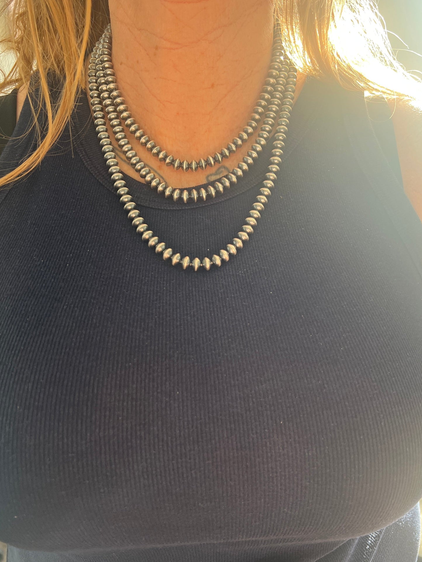 Vinita Cowboy Handmade 8mm Sterling Silver Handcrafted Saucer Pearl Beaded Necklaces