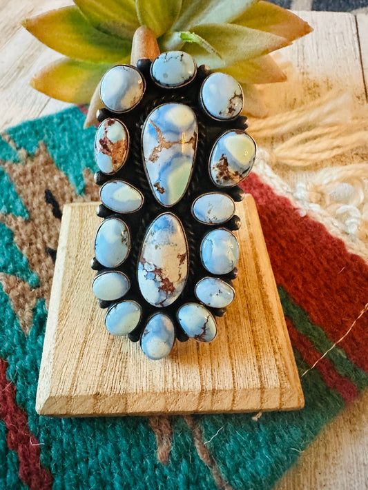 Handcrafted Golden Hills Turquoise & Sterling Silver Cluster Ring Size 9.25