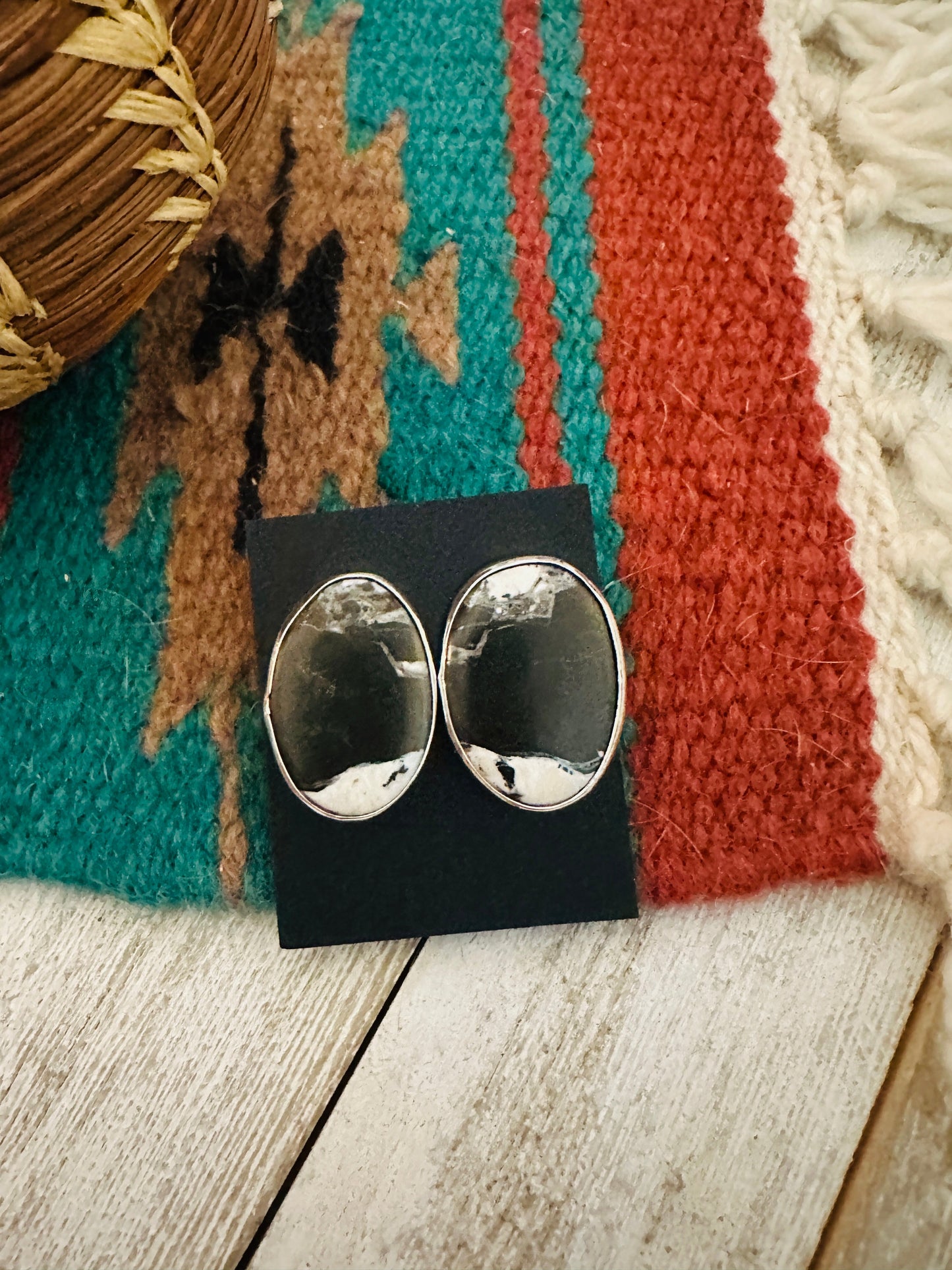 Handcrafted White Buffalo & Sterling Silver Post Earrings
