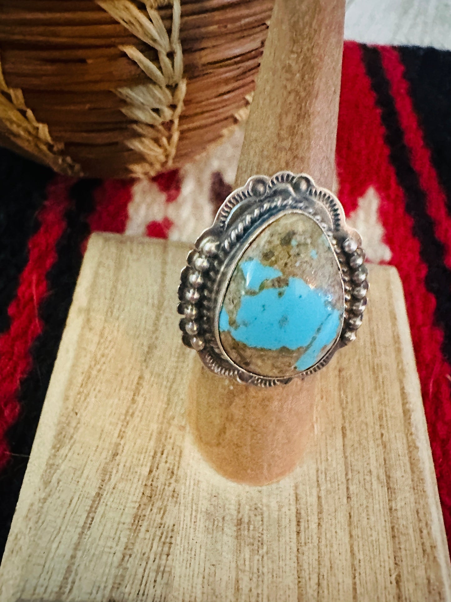 Handcrafted Sterling Silver & Number 8 Turquoise Ring Size 7