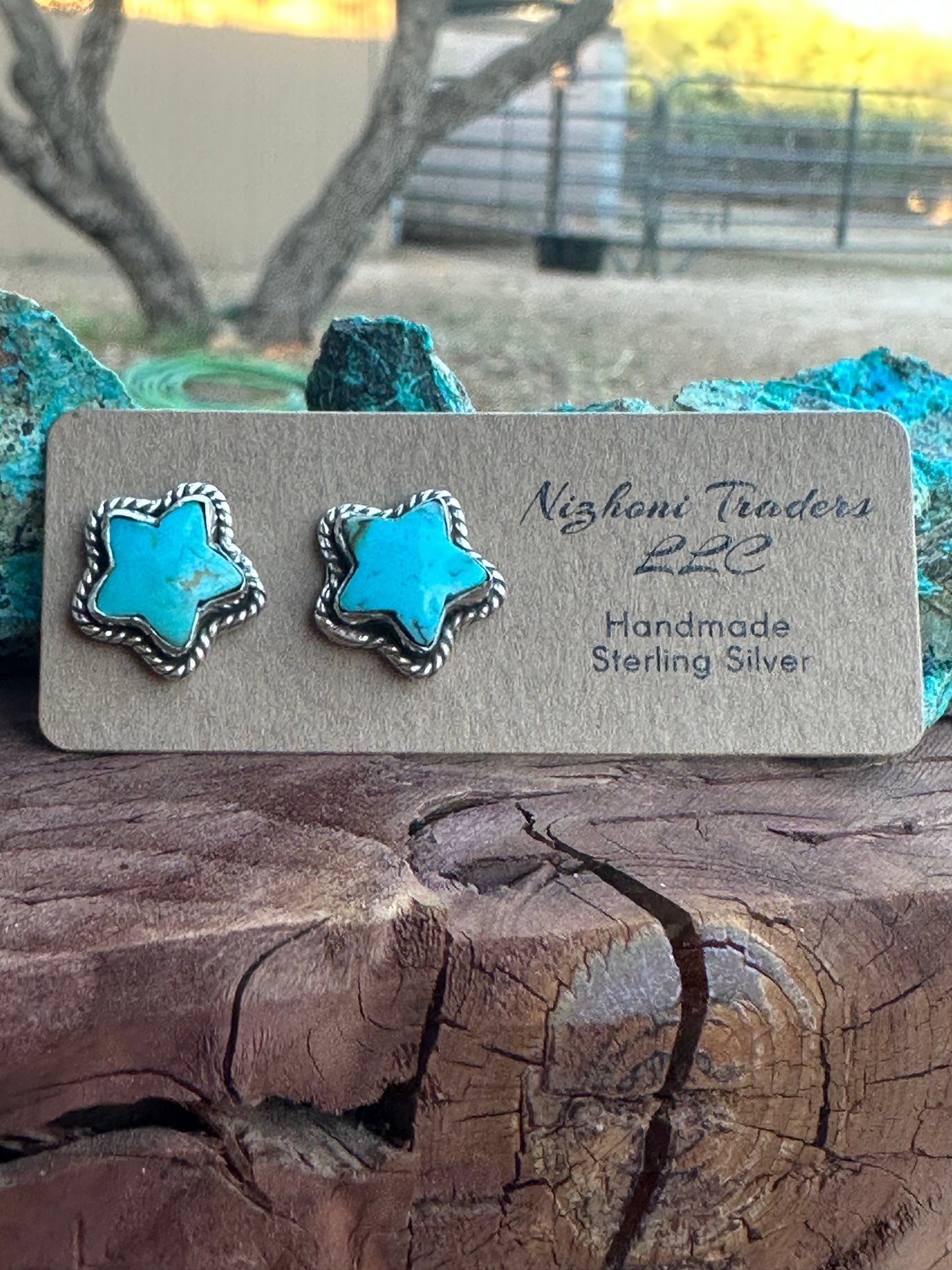 Sizzling Handmade Star Sterling Silver & Kingman Turquoise Post Earrings