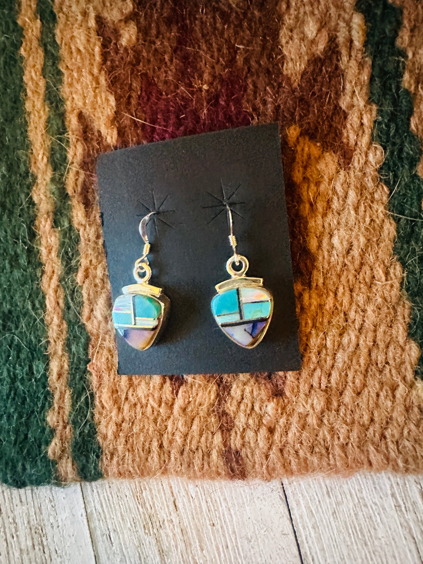 Handcrafted Sterling Silver & Multi Stone Inlay Dangle Earrings