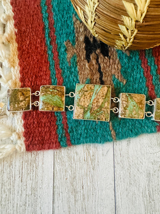 Handcrafted Ribbon Turquoise & Sterling Silver Link Bracelet