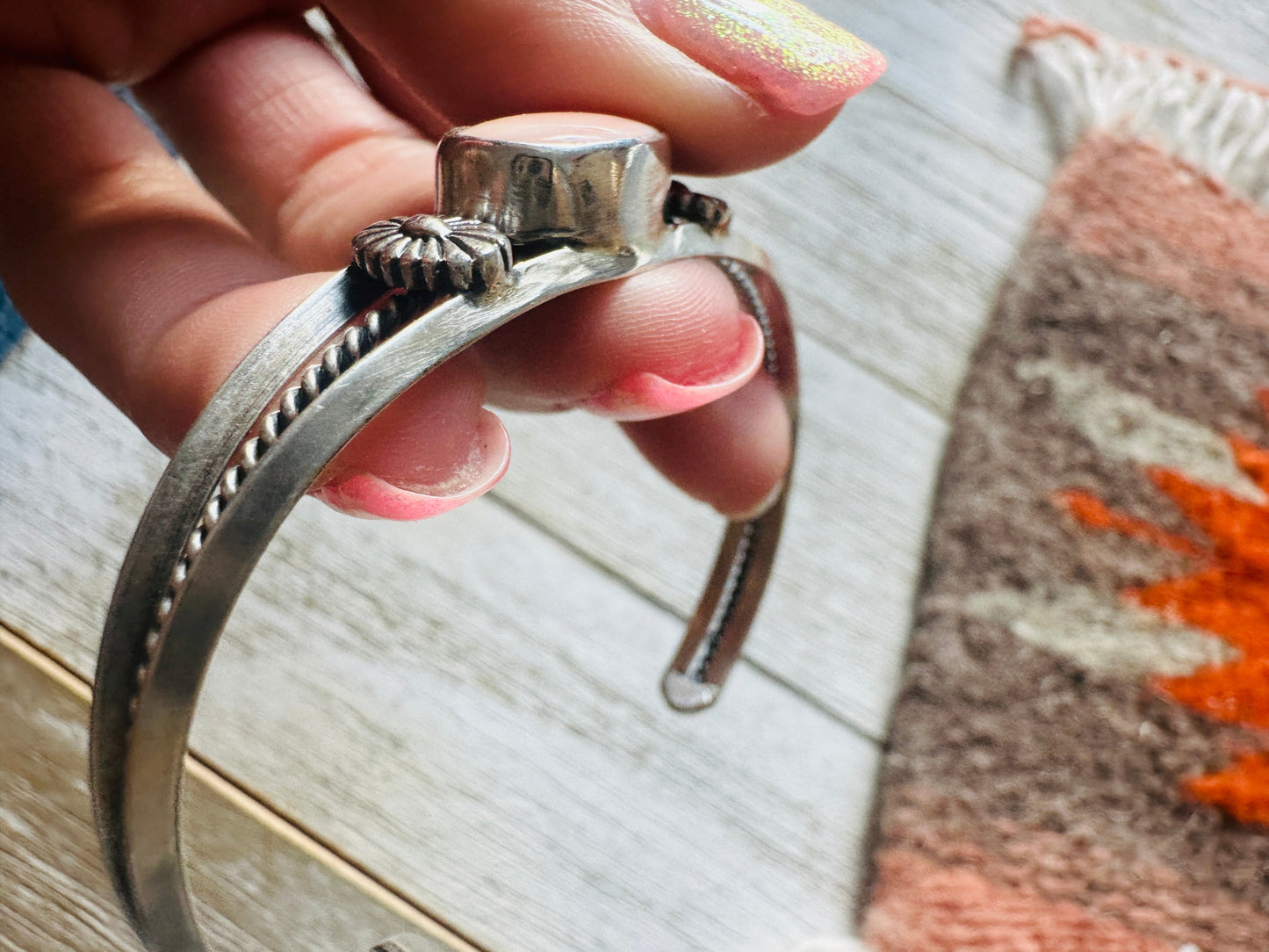 Queen Pink Conch Shell & Sterling Silver Cuff Bracelet