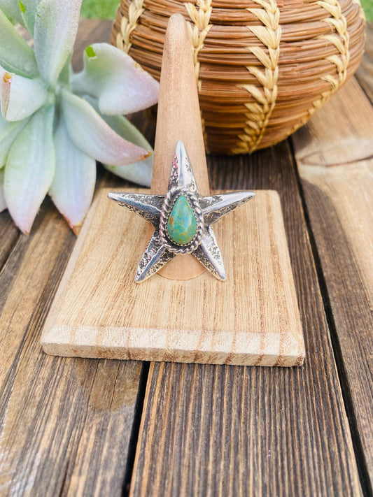 Handcrafted Royston Turquoise & Sterling Silver Star Ring Size 10.5 Signed