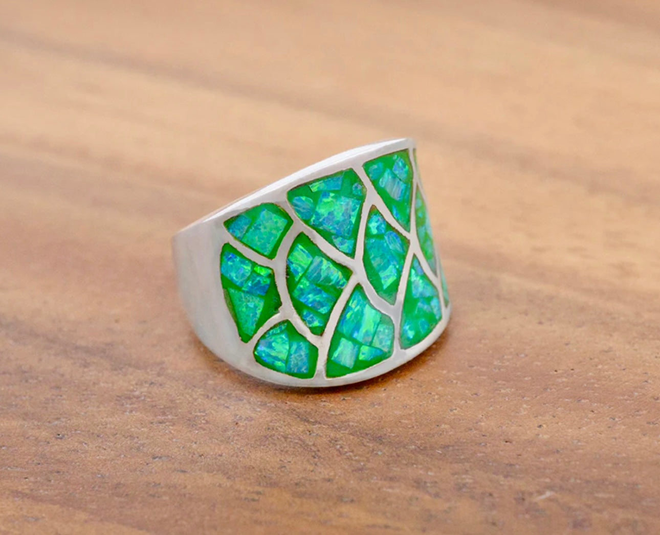 Green Opal Sterling Silver Mermaid Ring Size 7