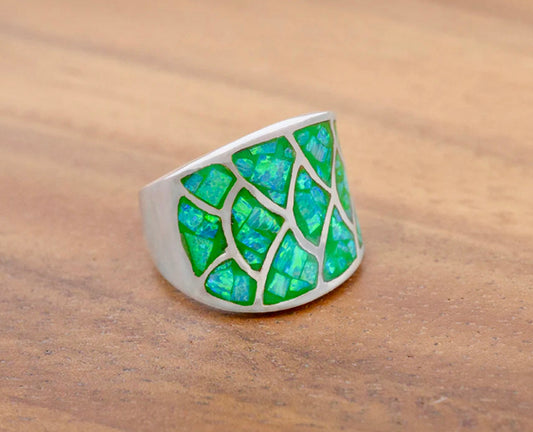 Green Opal Sterling Silver Mermaid Ring Size 7