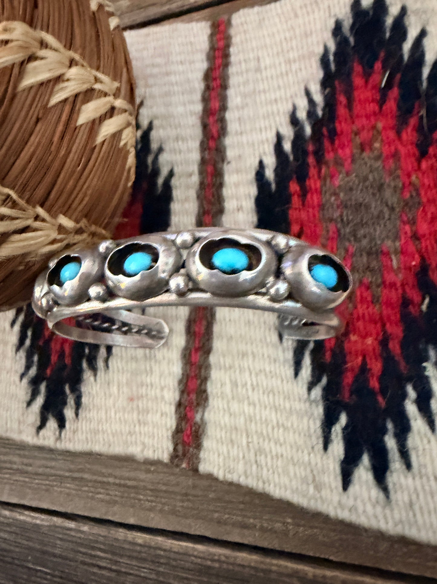Handcrafted Old Pawn Sterling Silver & Turquoise Cuff Bracelet