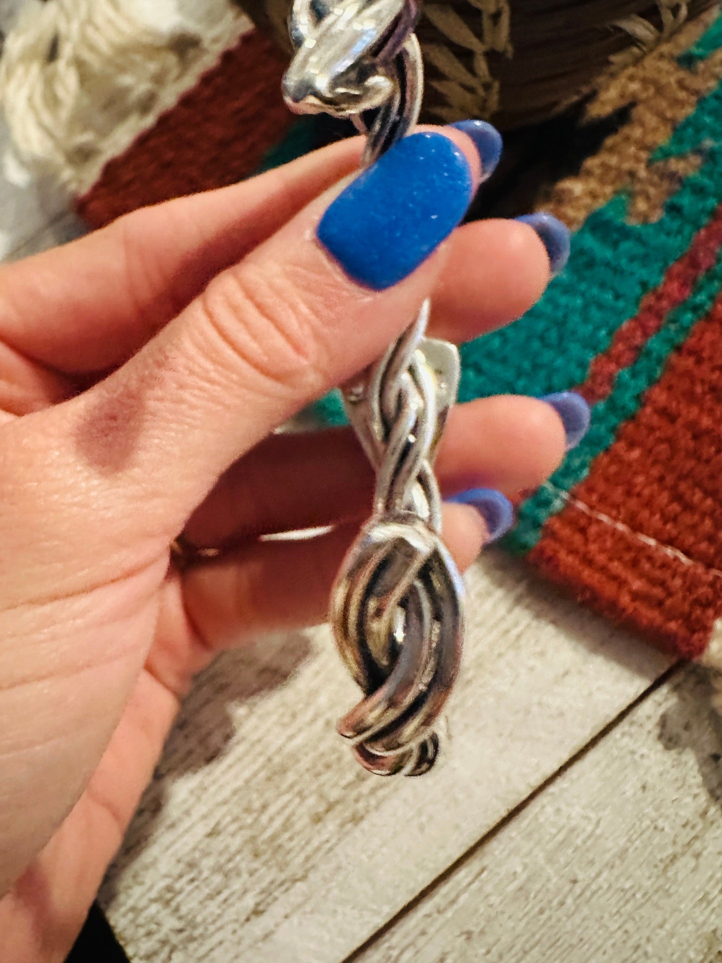 Navajo Orange Spiny & Sterling Silver Twisted Cuff Bracelet