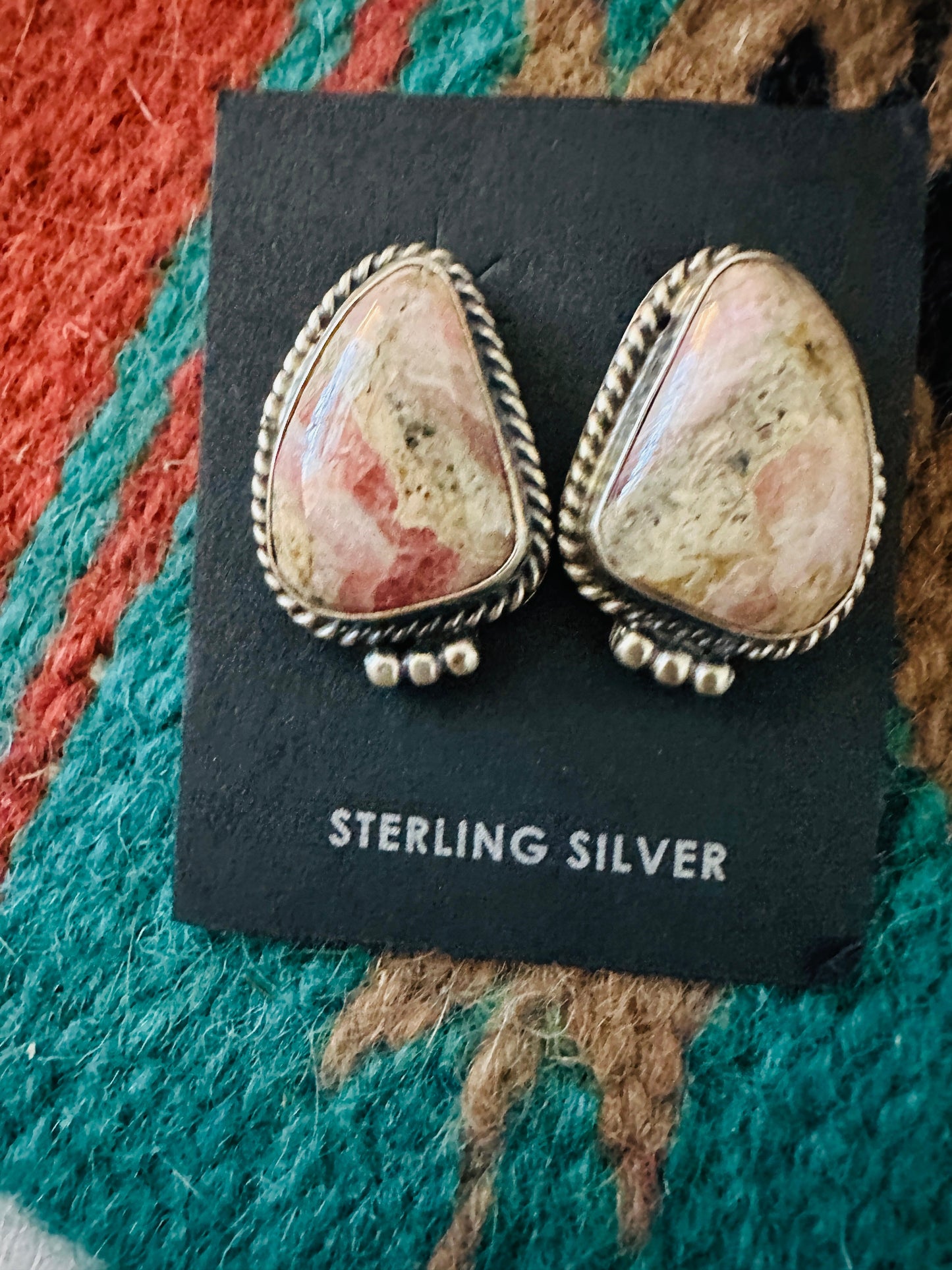 Handcrafted Rhodochrosite & Sterling Silver Post Earrings