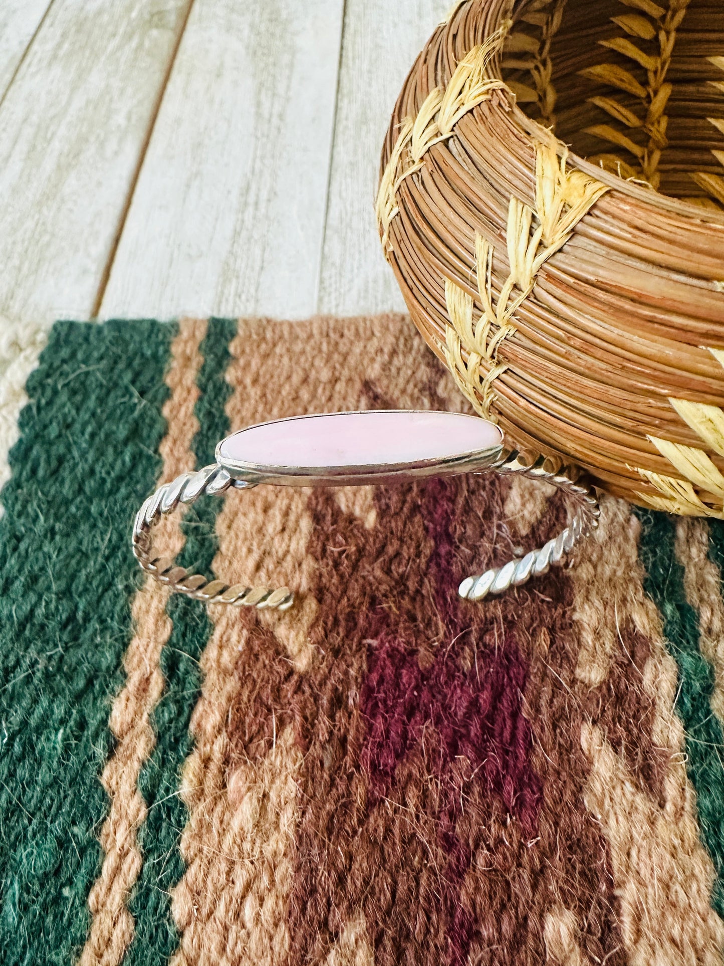 Handcrafted Queen Pink Conch & Sterling Silver Cuff Bracelet