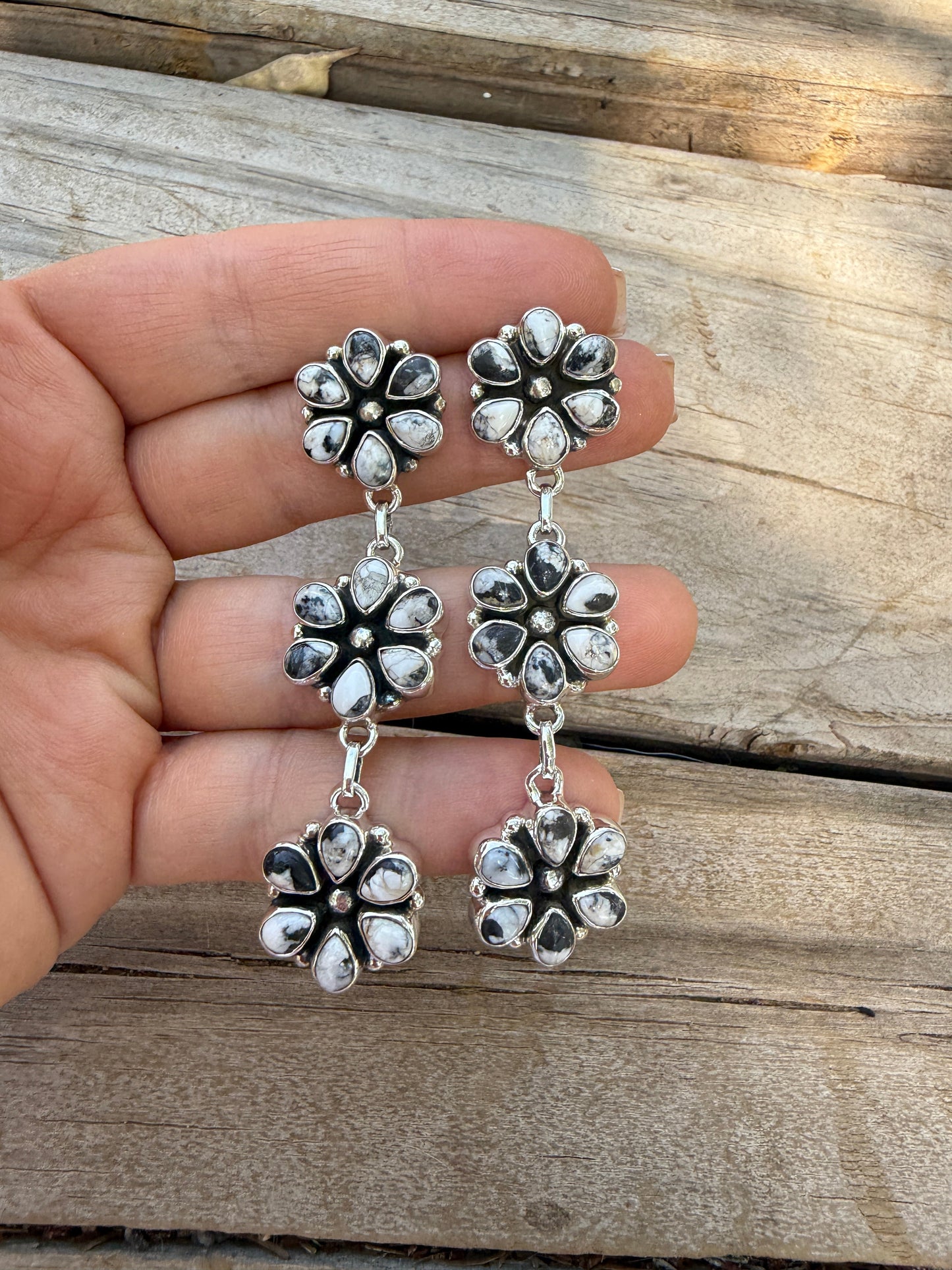 Handmade White Buffalo & Sterling Silver Post Dangle Earrings
