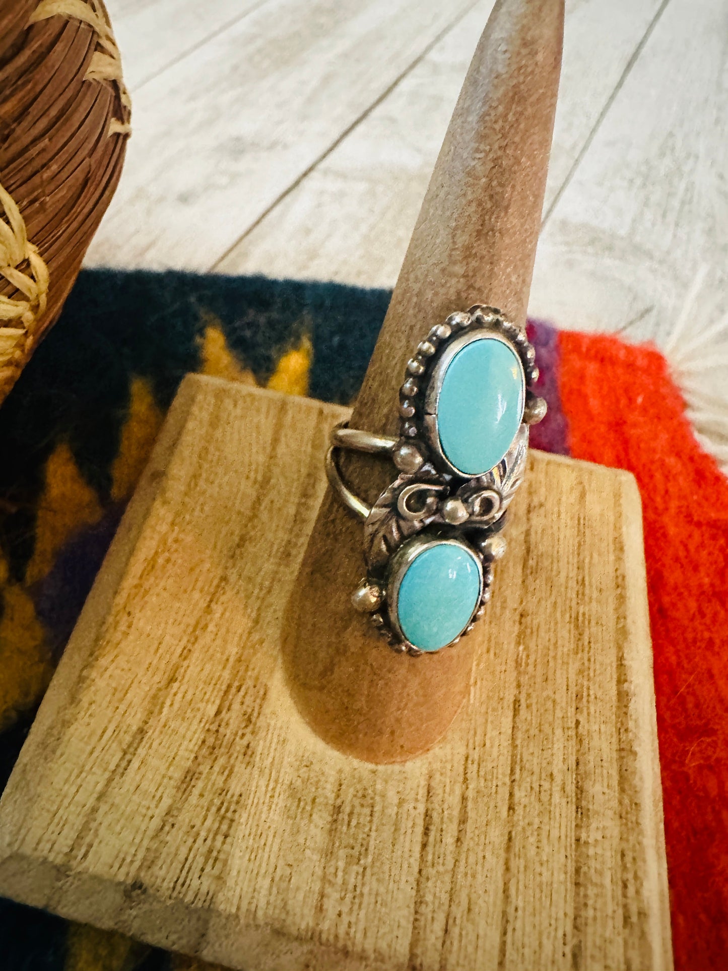 Handcrafted Turquoise & Sterling Silver Ring Size 6