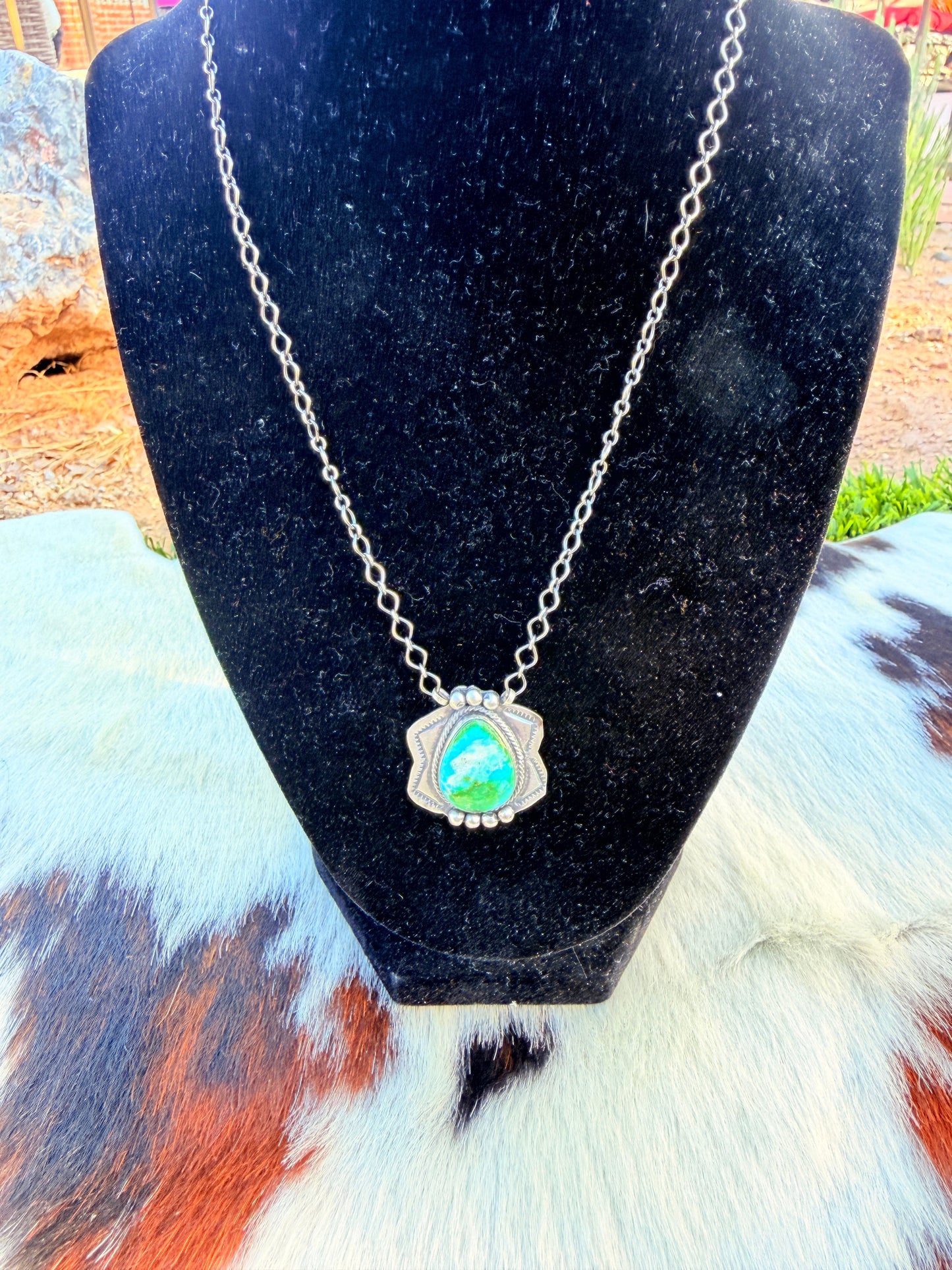 Handcrafted Sonoran Mountain Turquoise & Sterling Silver Necklace by Cordell Platero