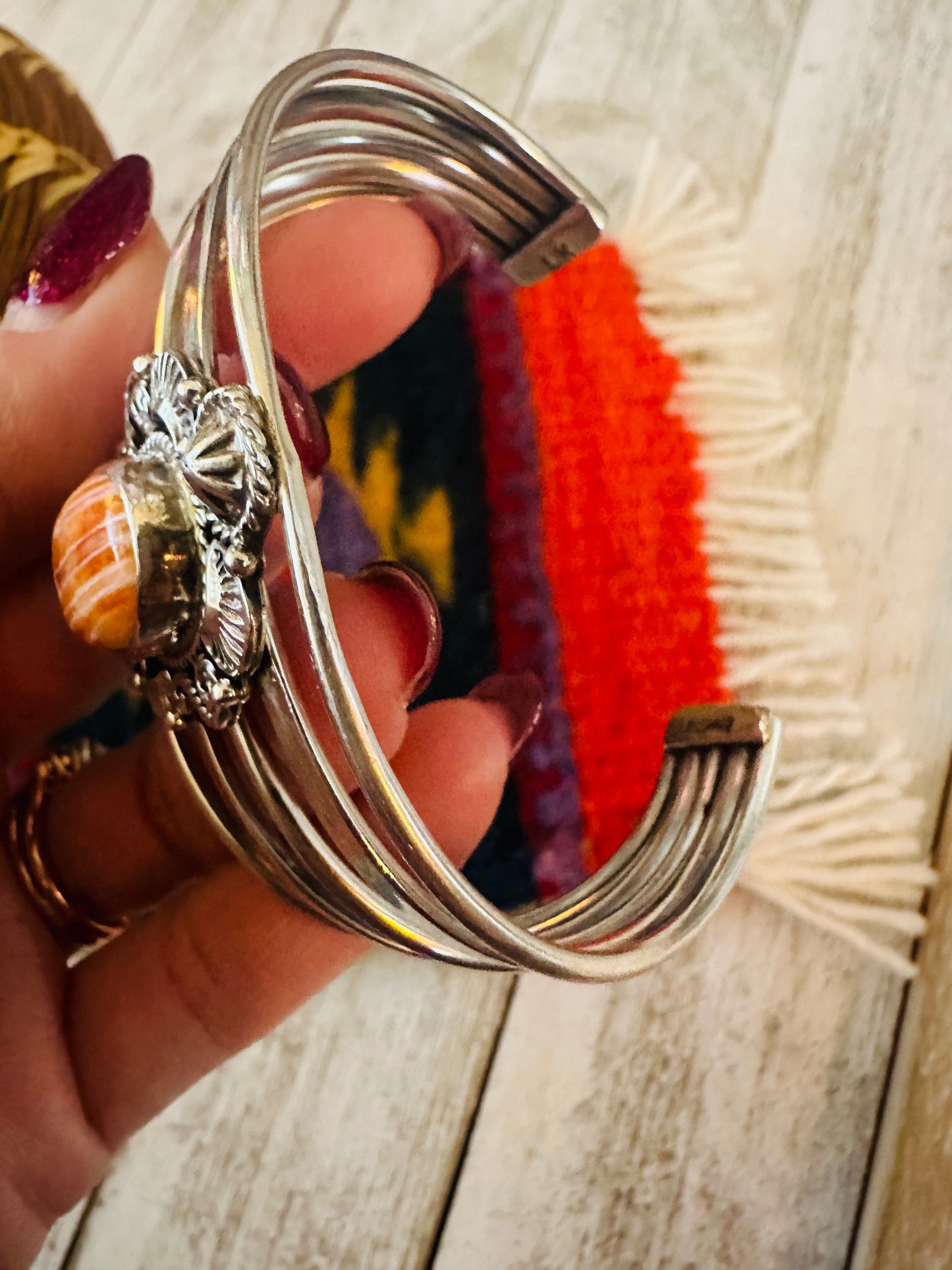 Handcrafted Sterling Silver & Orange Spiny Oyster Cuff Bracelet