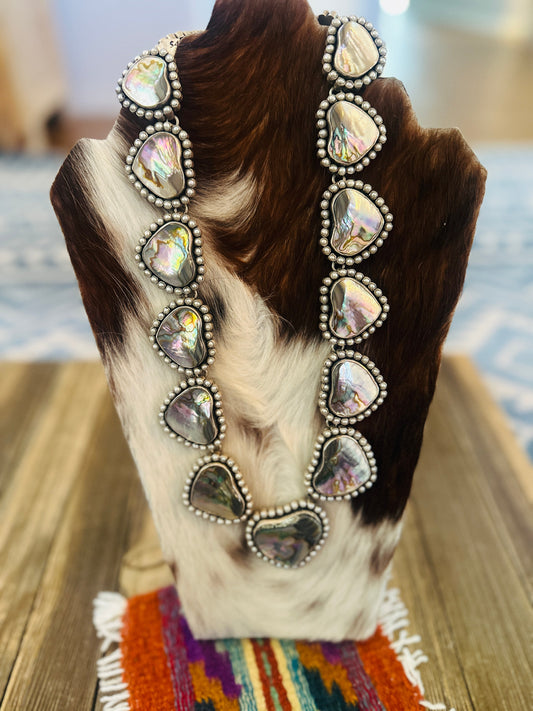 Handcrafted Abalone, Mother of Pearl & Sterling Silver Heart Necklace by Federico Jimenez