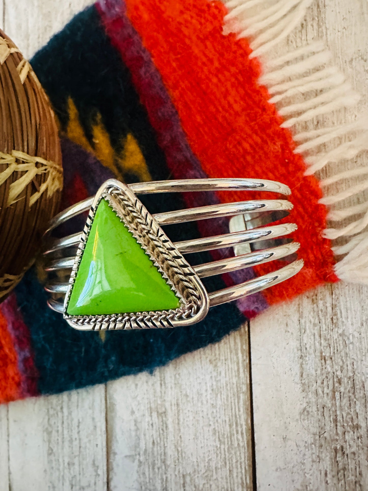 Handcrafted Gaspeite & Sterling Silver Cuff Bracelet
