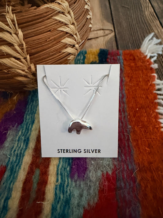 Handcrafted 18” Sterling Silver Fetish Bear Necklace