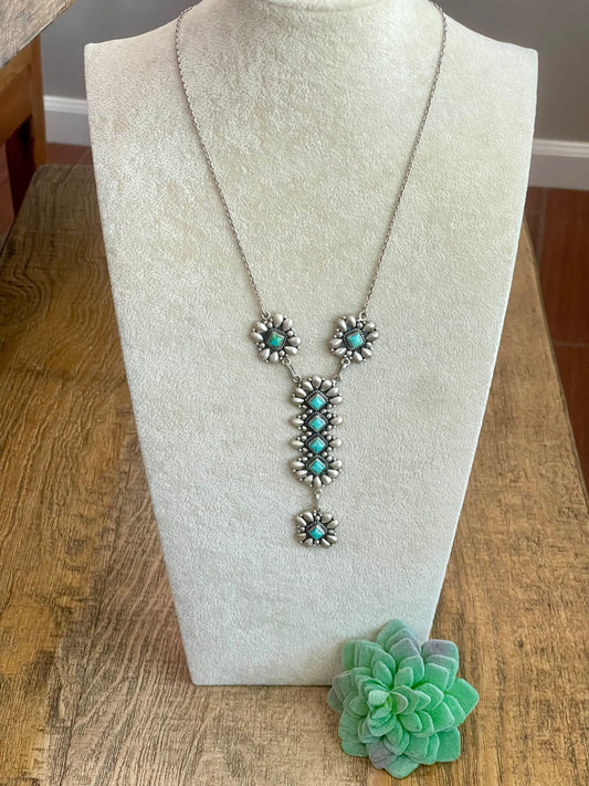 Handmade Turquoise & Sterling Silver Lariat Necklace Signed Nizhoni