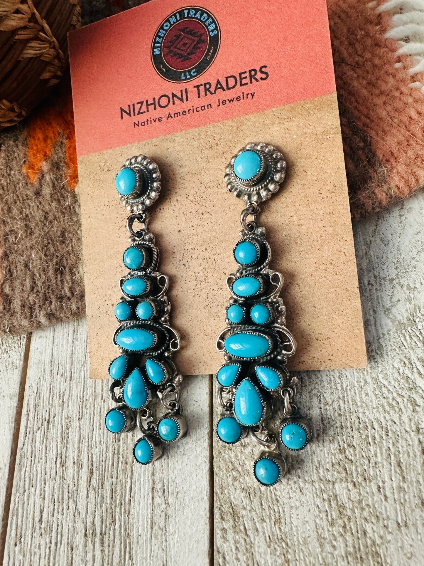 Handcrafted Sterling Silver & Sleeping Beauty Turquoise Cluster Dangle Earrings