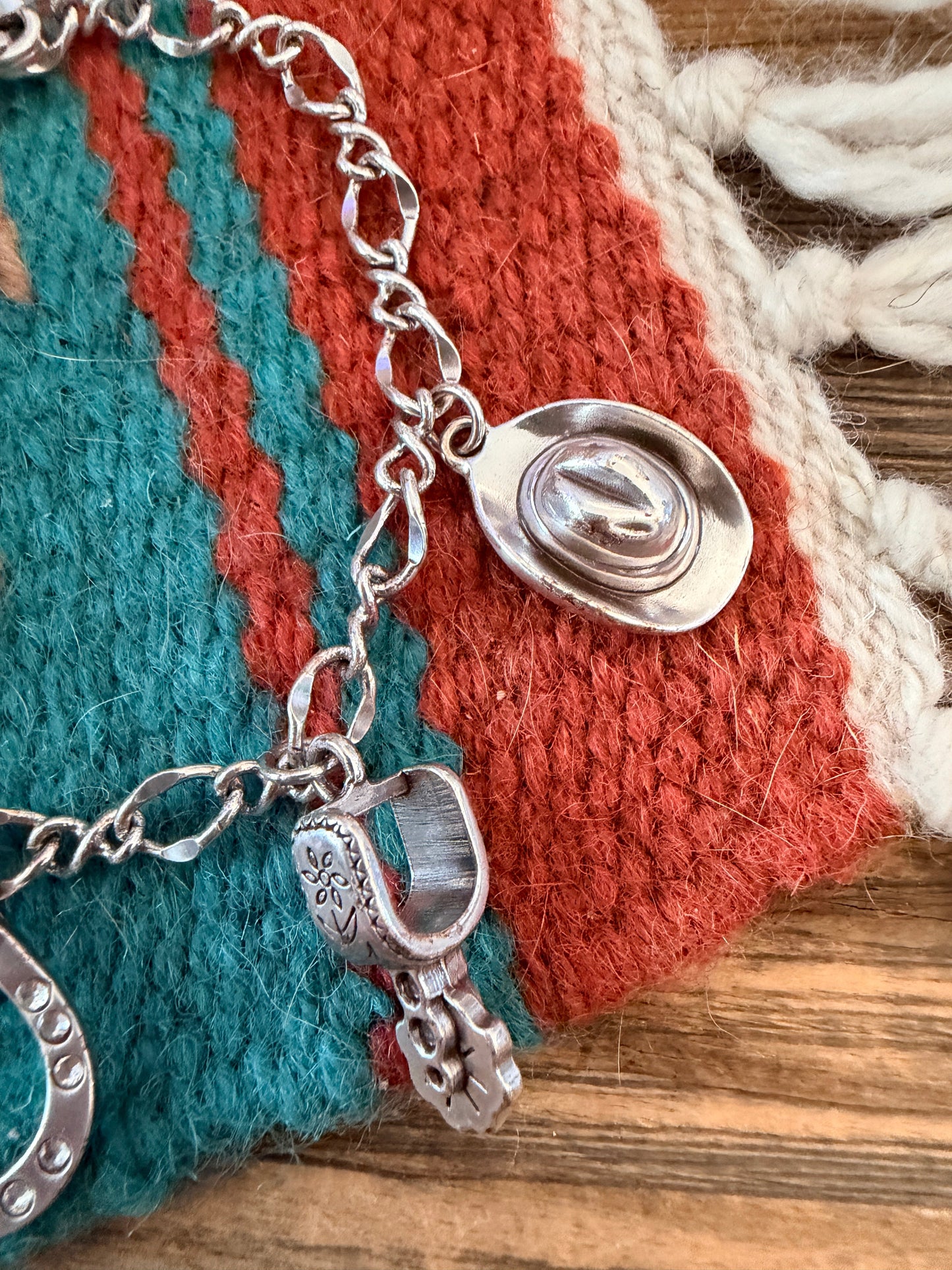 Handcrafted Old Pawn Sterling Silver Cowboy Charm Bracelet