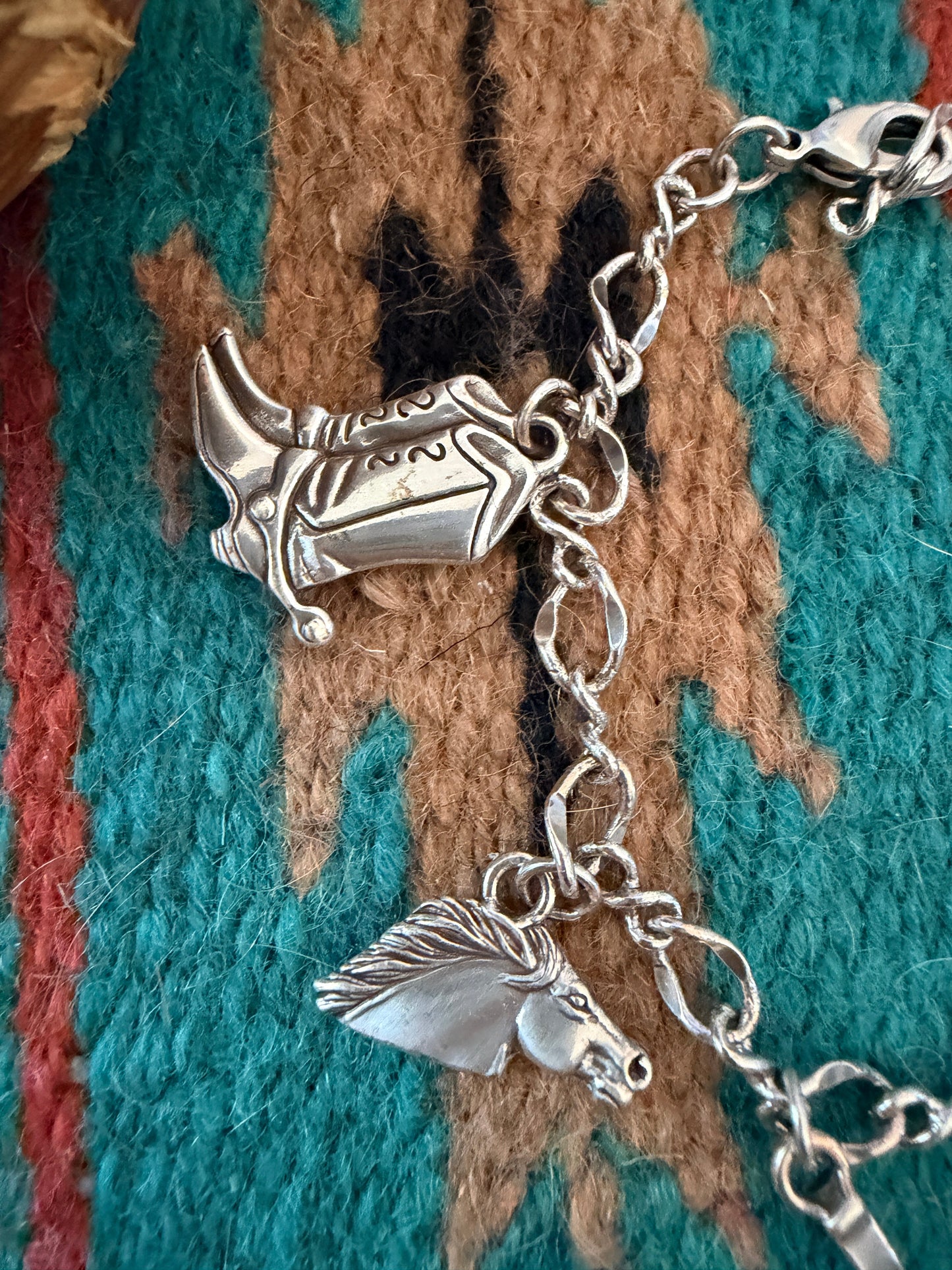 Handcrafted Old Pawn Sterling Silver Cowboy Charm Bracelet