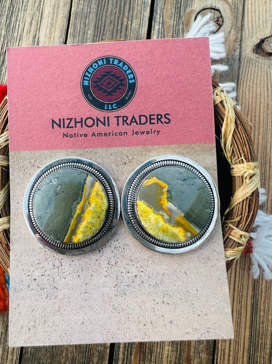 Handcrafted Bumblebee & Sterling Silver Post Earrings by Wydell Billie