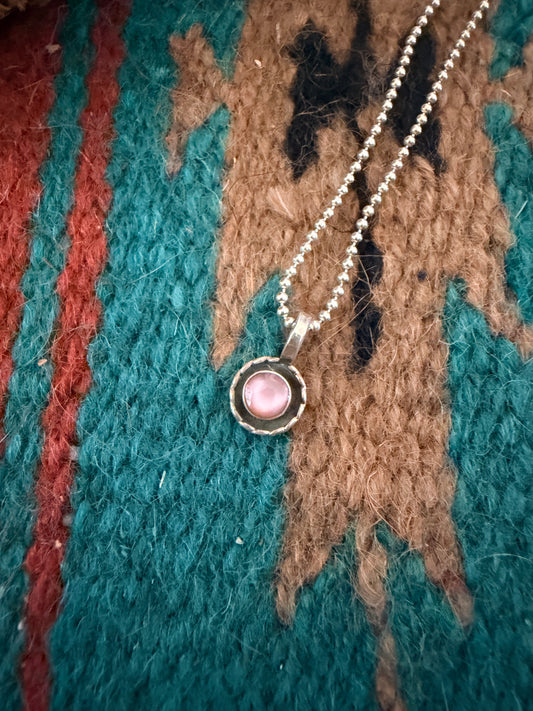 Handcrafted Sterling Silver and Pink Mother of Pearl Mini Pendant