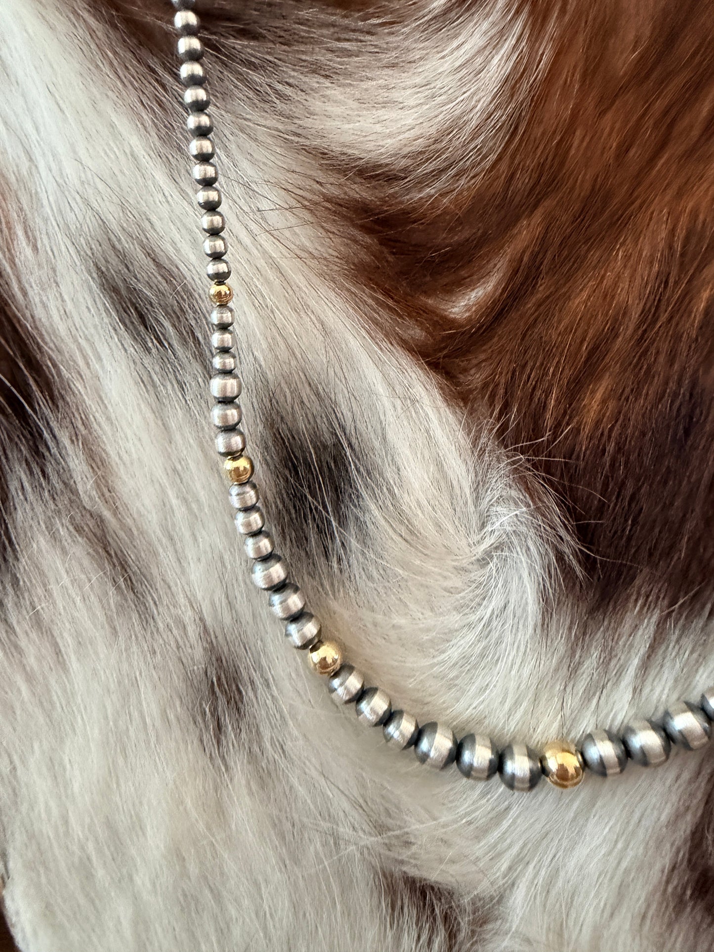 Handcrafted Sterling Silver & Gold Beaded 18” Necklace
