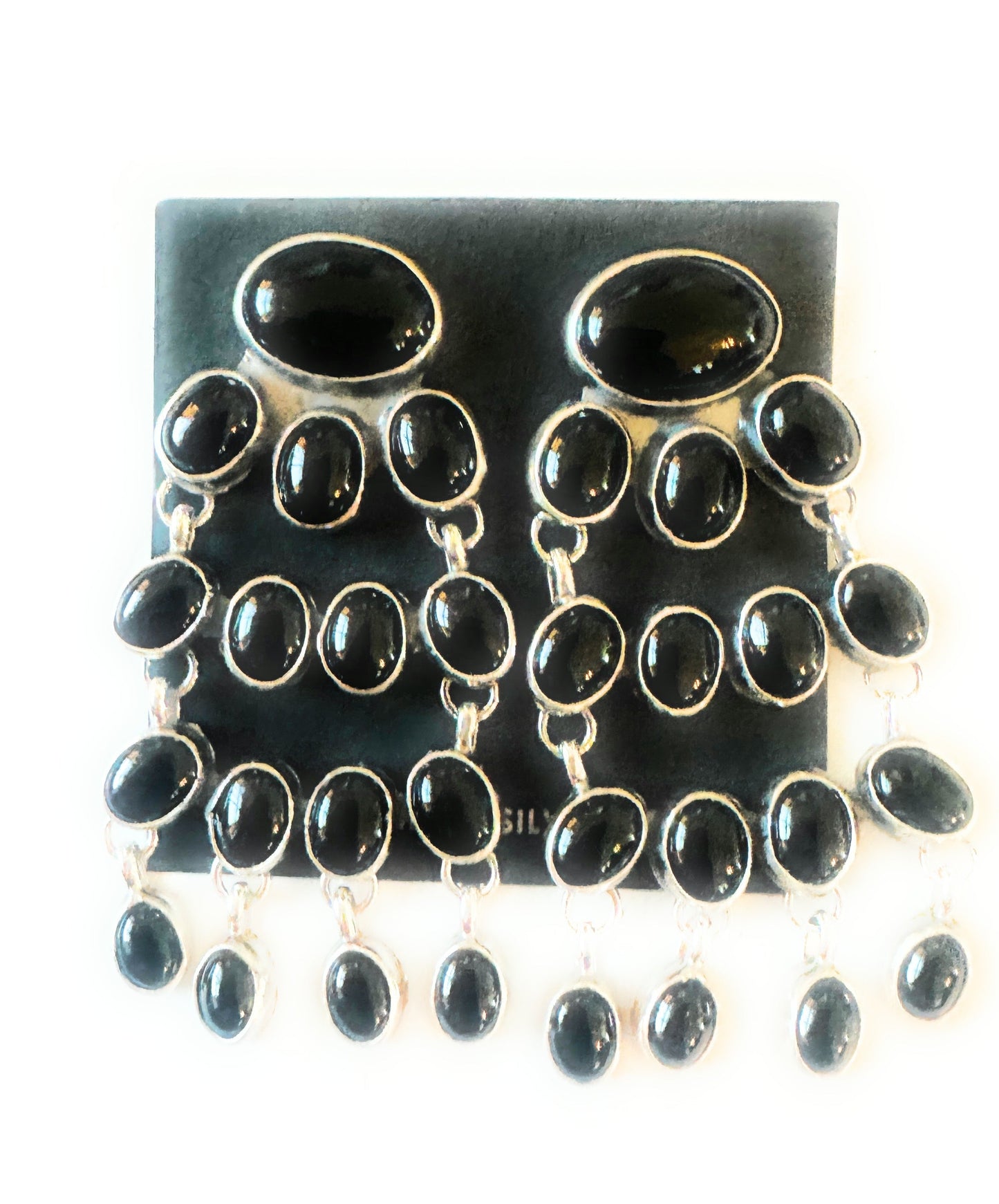 Handcrafted Sterling Silver & Black Onyx Chandelier Dangle Earrings