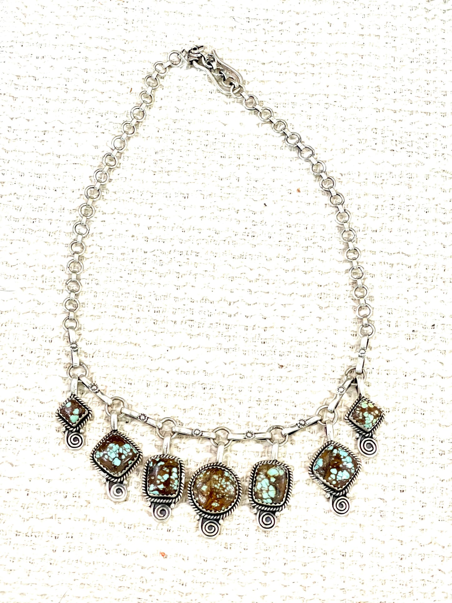 Handmade Sterling Silver Number 8 Turquoise Necklace with Signed Nizhoni