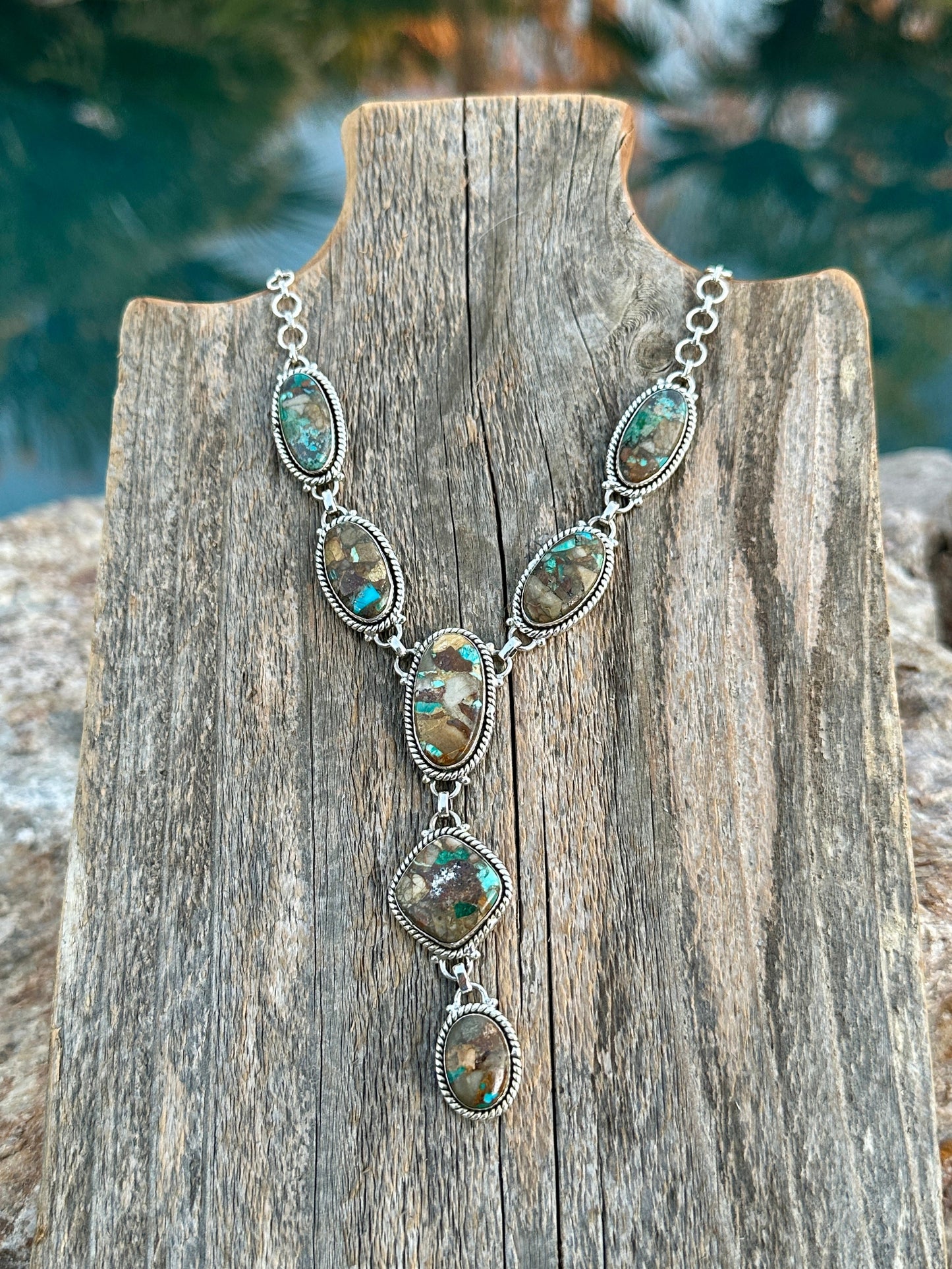 Handmade Royston Ribbon Turquoise & Sterling Silver Lariat Necklace