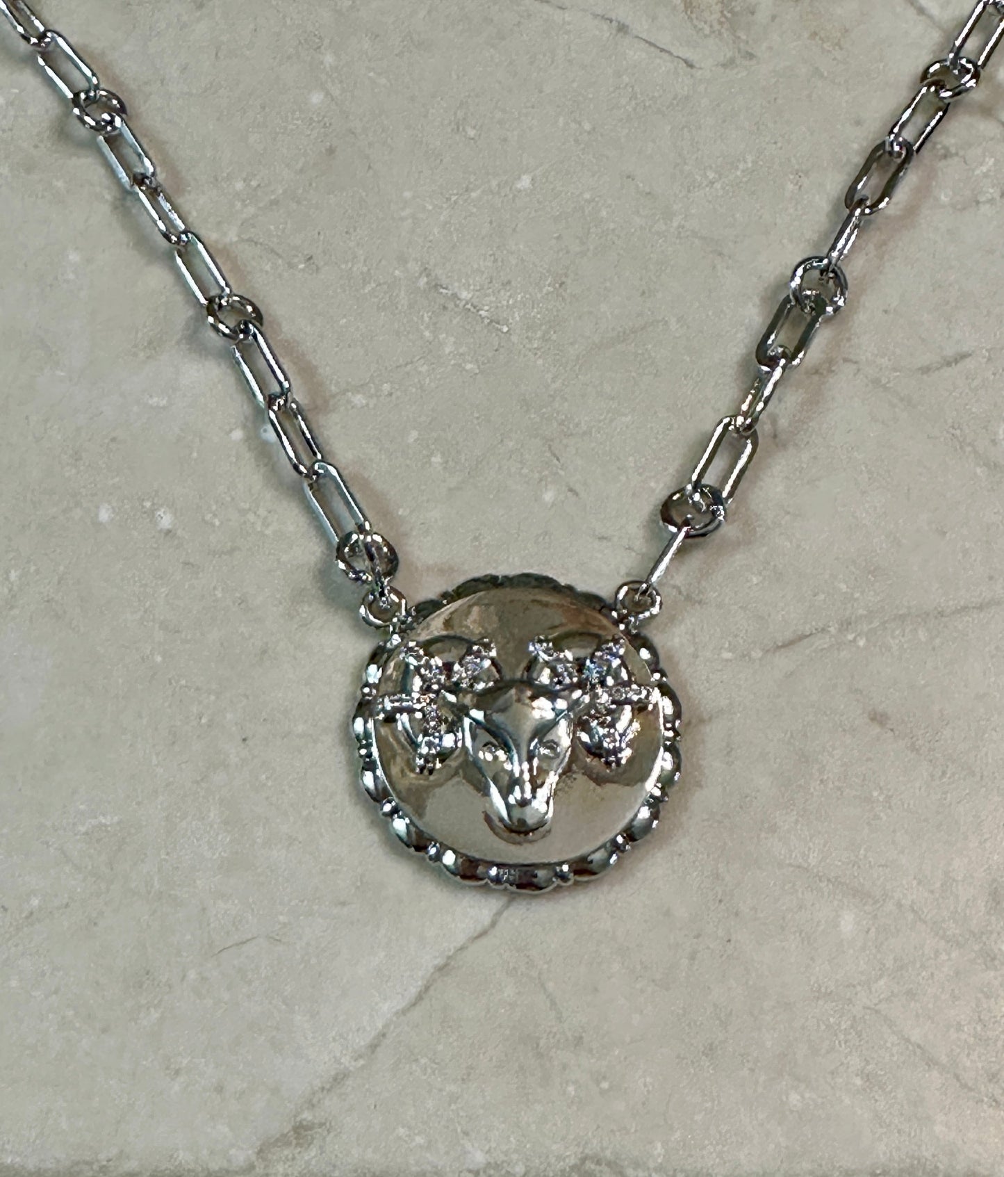 Bold CZ Zodiac Link Aries Necklace