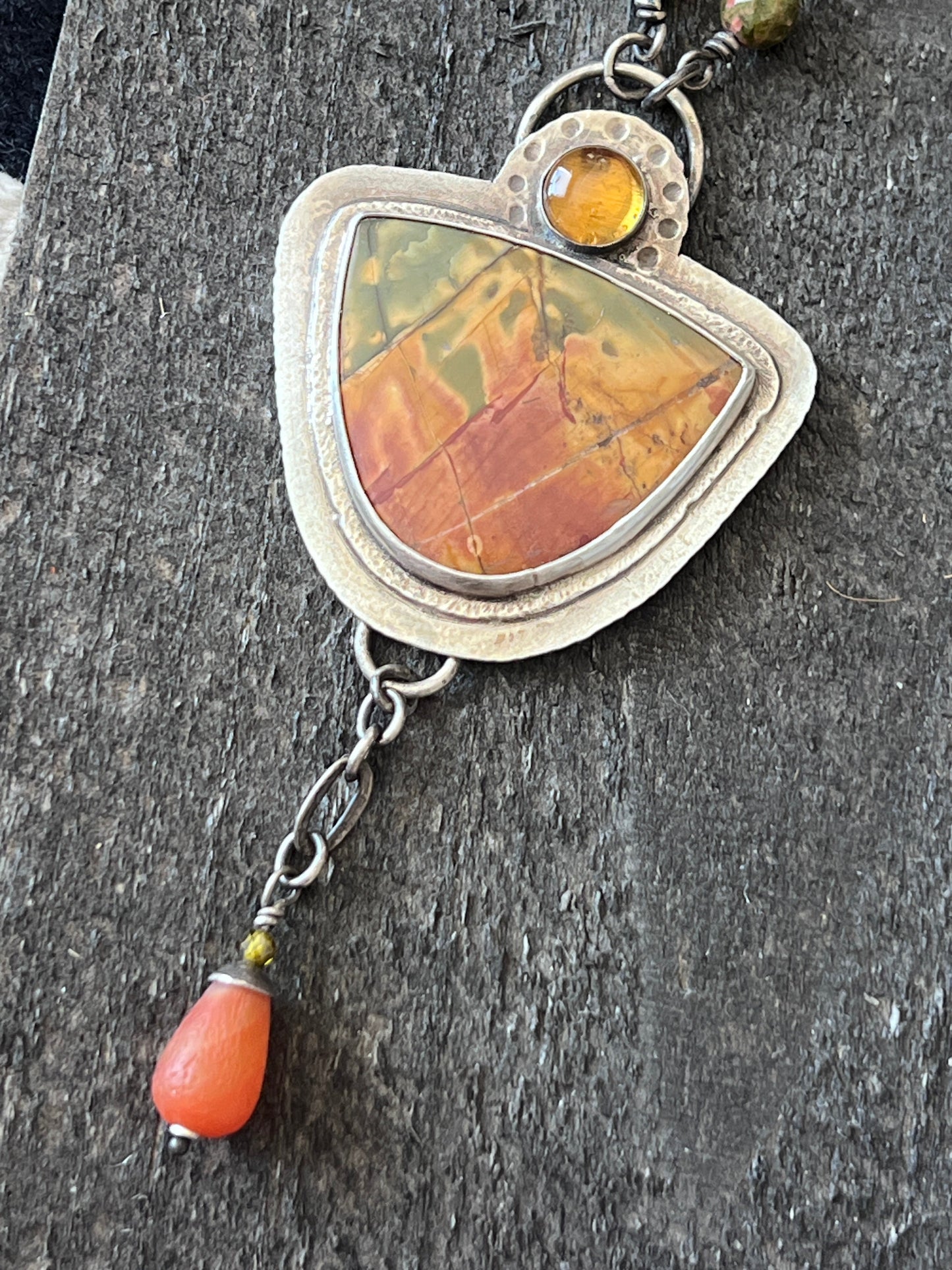 Tularosa Rosary Style Sterling Silver, Red Creek Jasper and Citrine Sunset Necklace