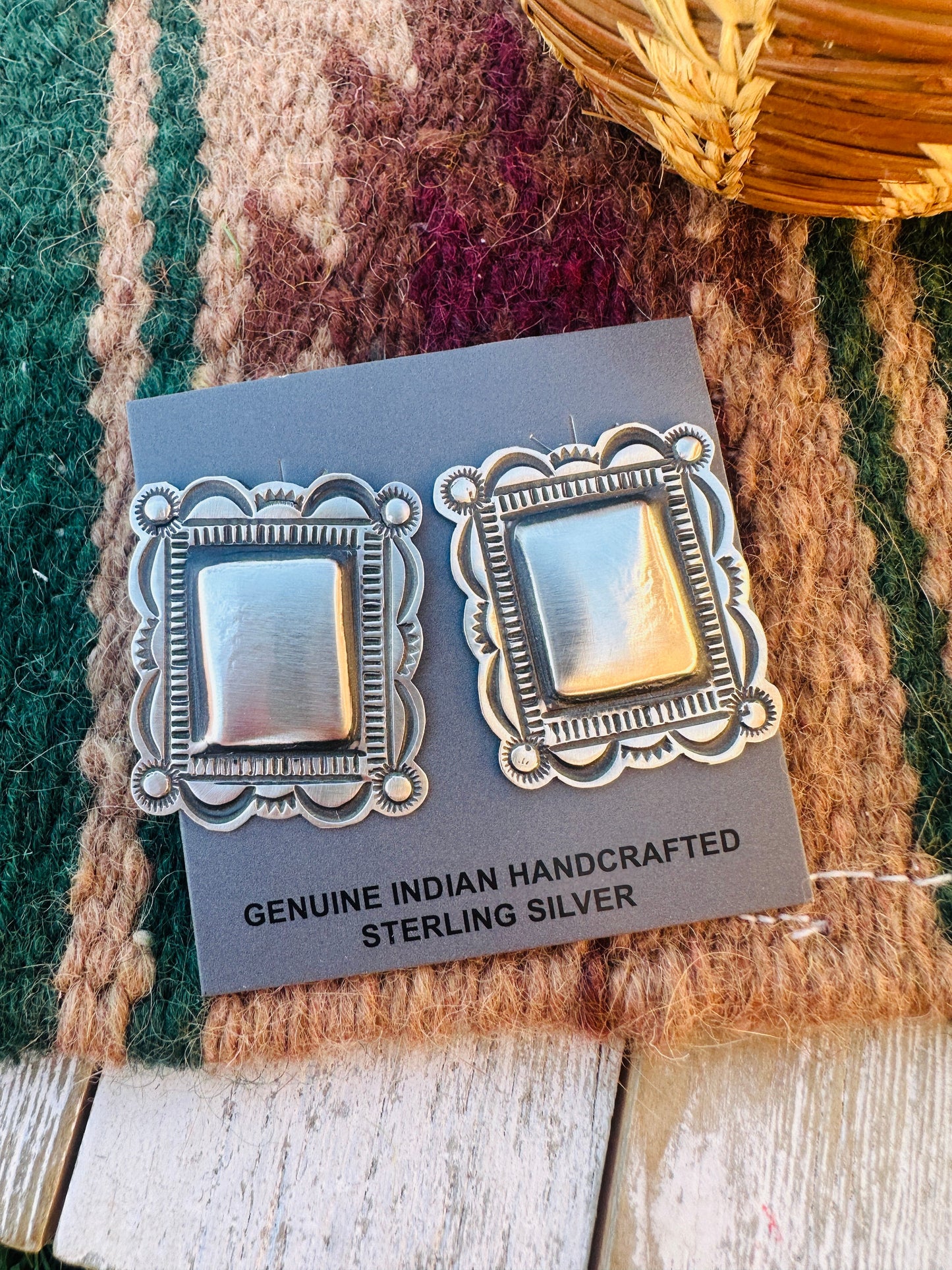 Handcrafted Sterling Silver Concho Post Earrings by Leander Tahe