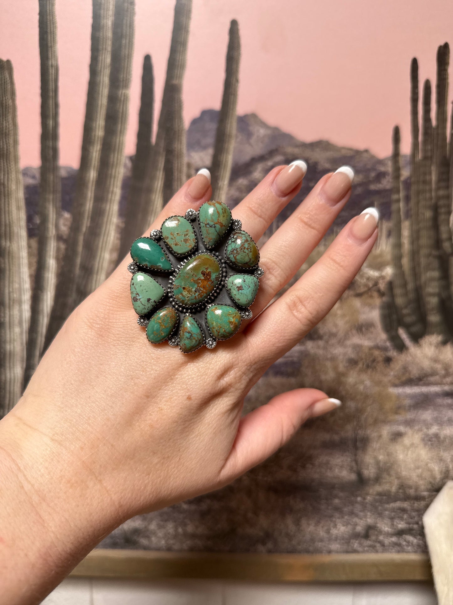 Beautiful Handmade Sterling Silver And Royston Turquoise Adjustable Ring