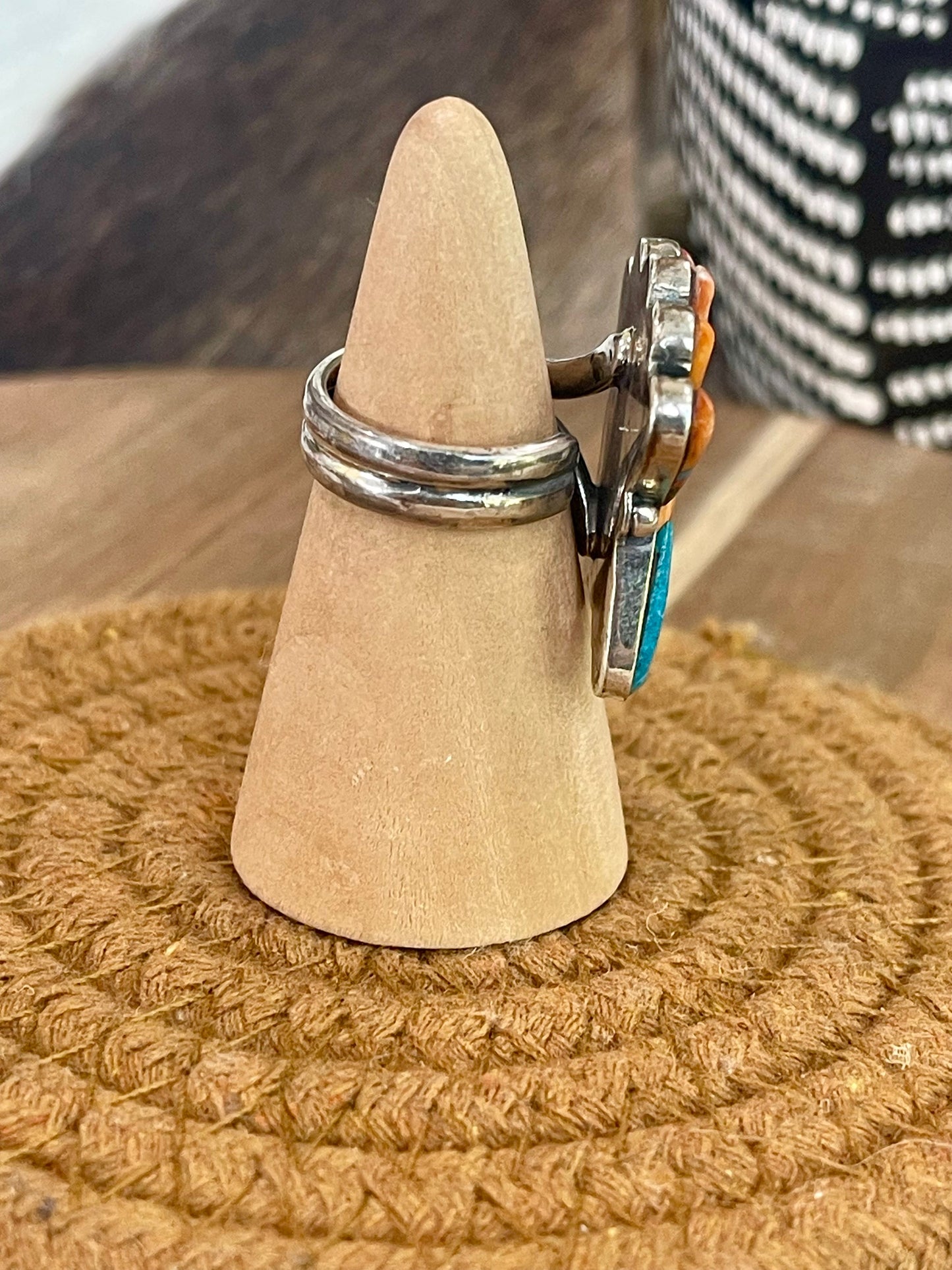 Handmade Sterling Silver & Multi Stone Sunface Adjustable Ring