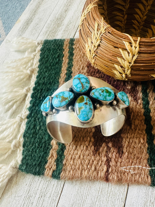 Handcrafted Kingman Web Turquoise & Sterling Silver Cuff Bracelet By Paul Livingston