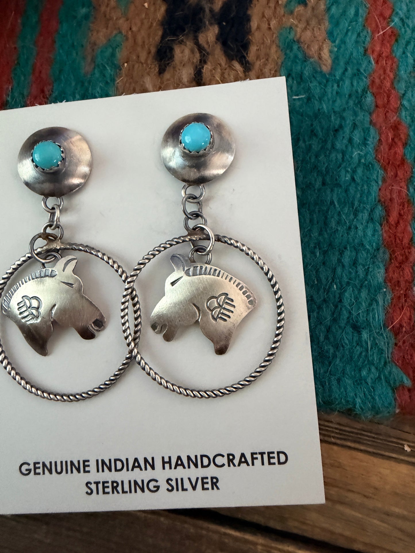 Handcrafted Sterling Silver & Turquoise Horse Dangle Earrings by Tim Yazzie