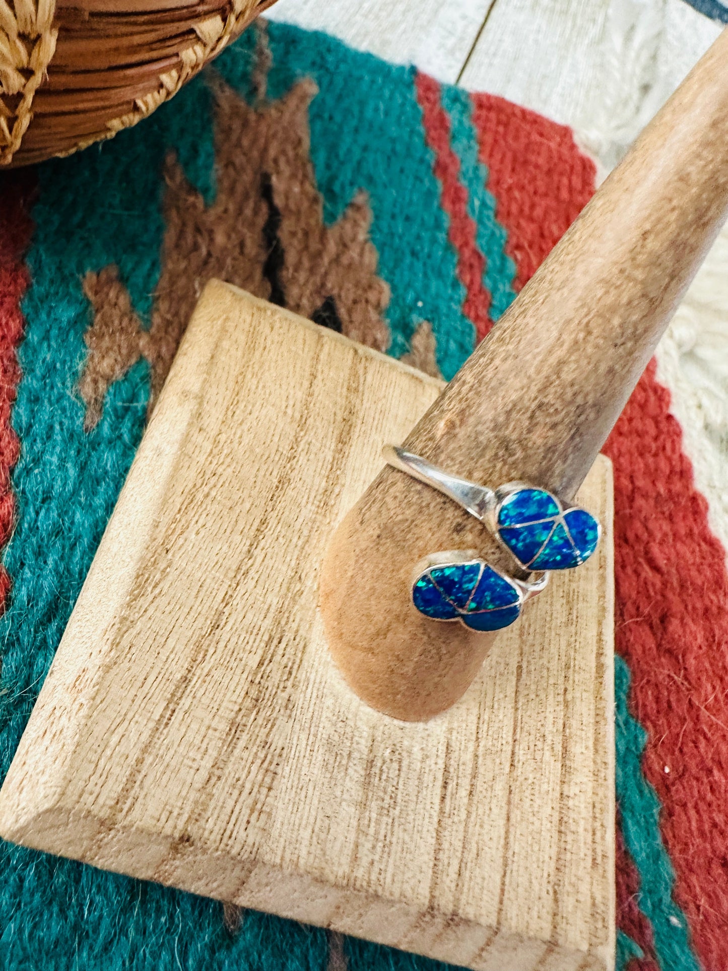 Handcrafted Sterling Silver & Blue Opal Heart Adjustable Ring