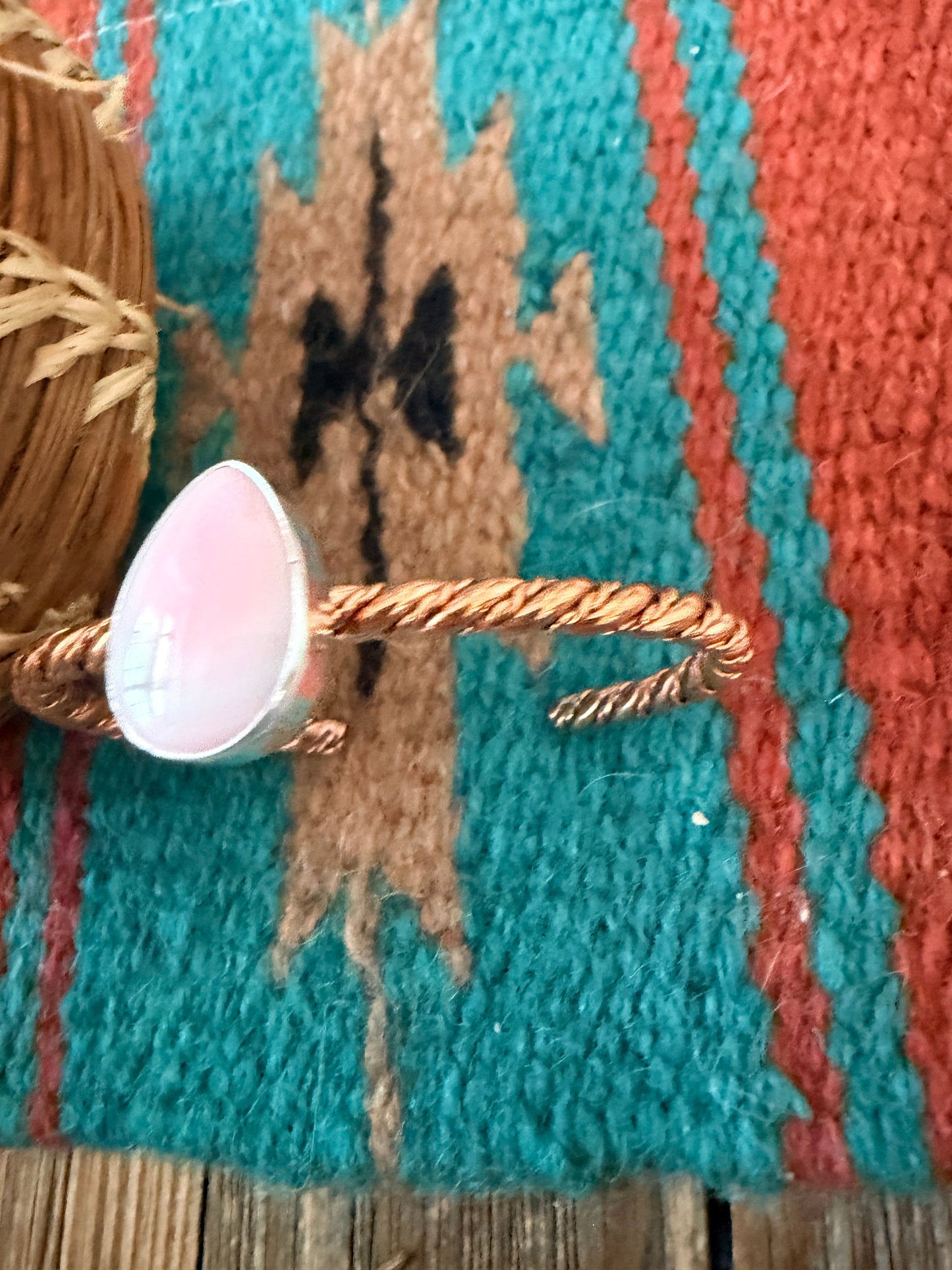 Handcrafted Queen Pink Conch & Copper Twisted Cuff Bracelet by Julia Etsitty