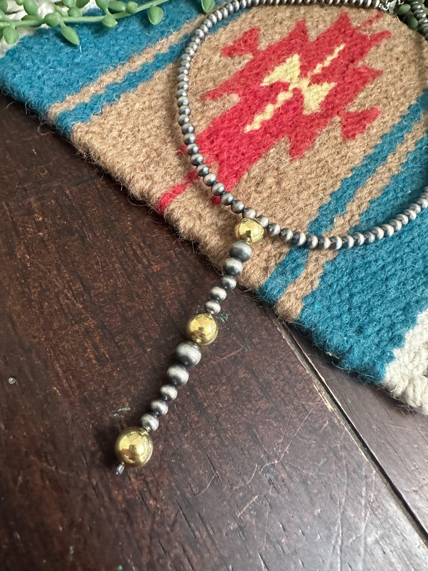 Handmade Handcrafted Pearl Style Sterling Silver Gold Bead Beaded 16” Necklace