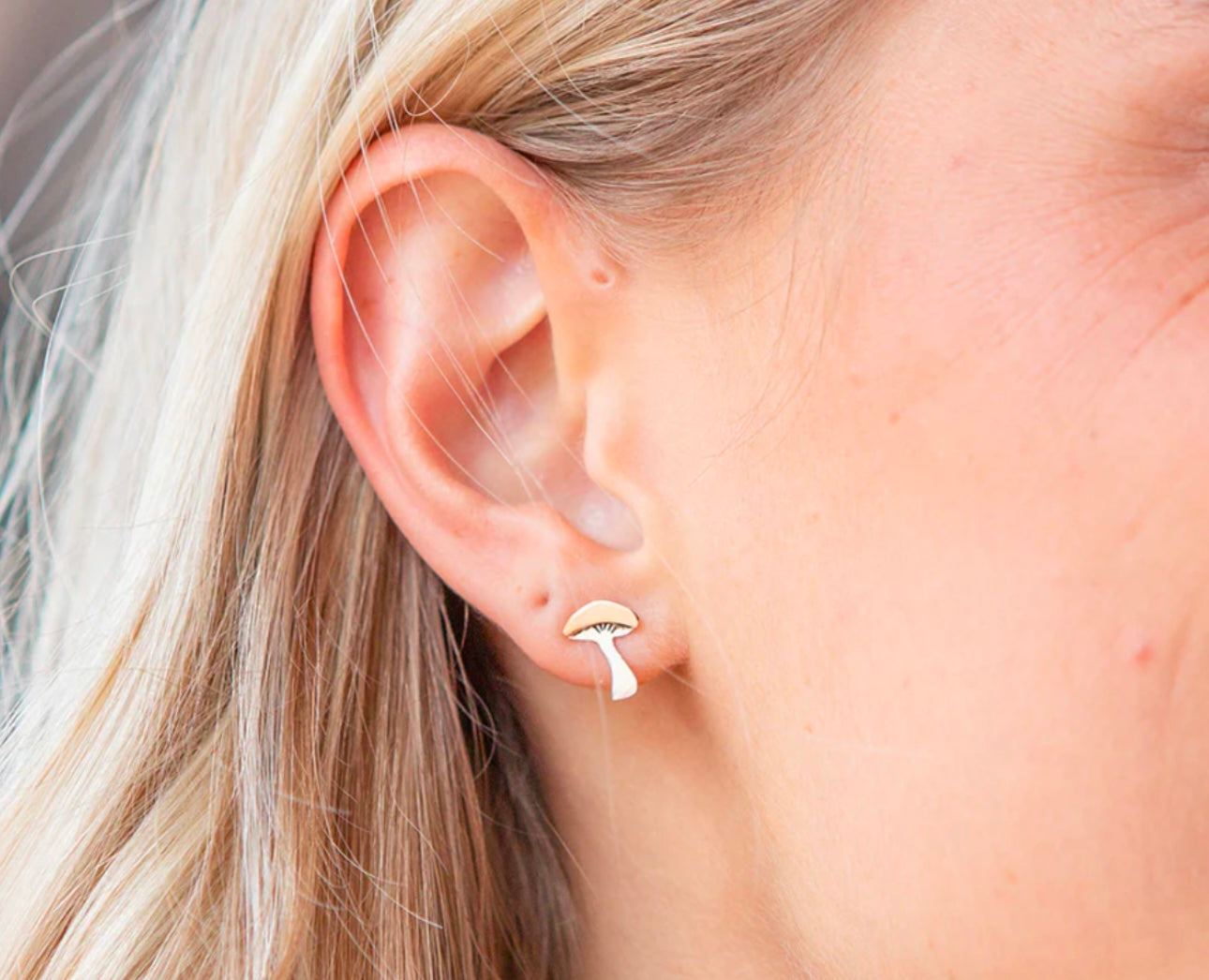 Sterling Silver & Copper Mushroom Earrings on Post