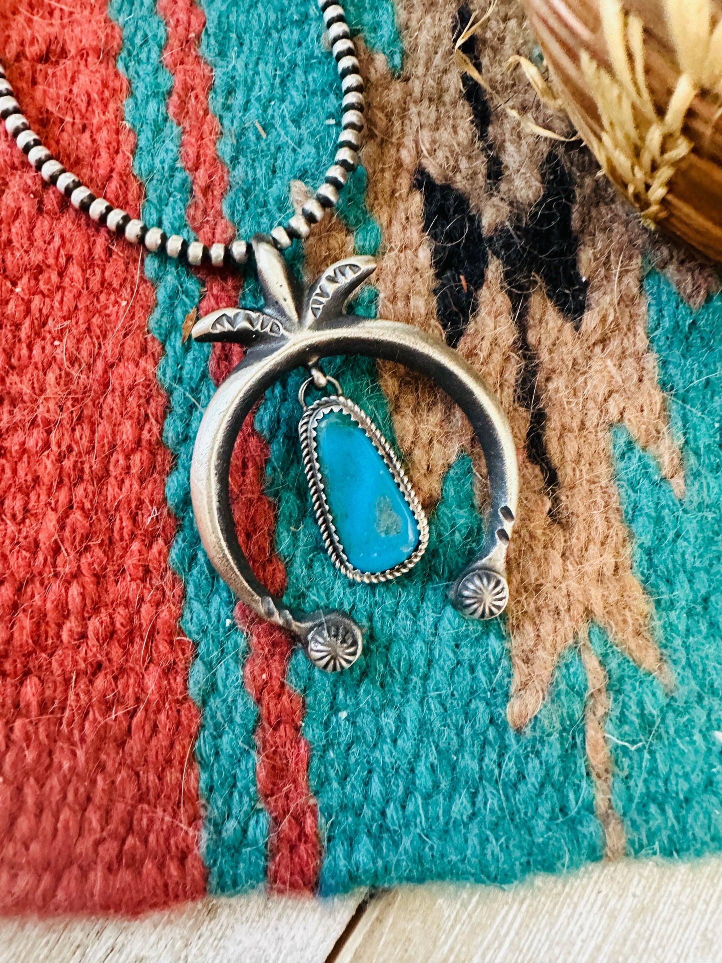 Handcrafted Sterling Silver & Turquoise Naja Pendant by Martha Cayatineto