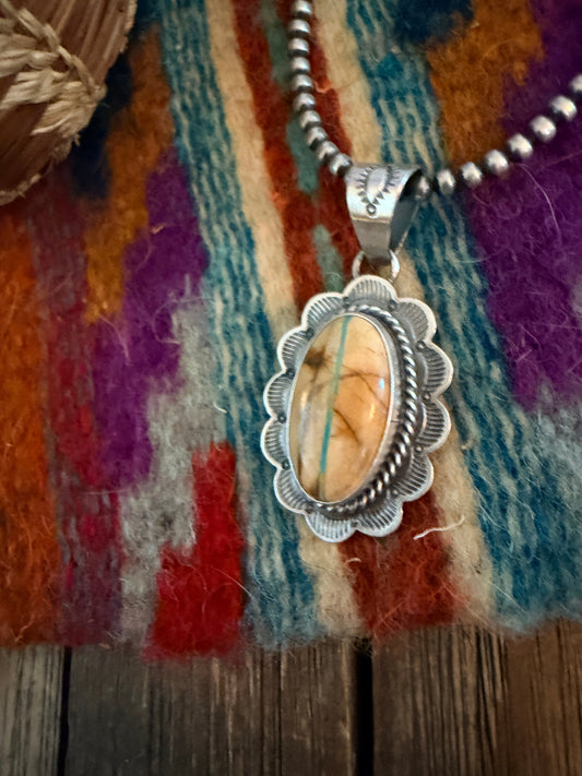 Handcrafted Sterling Silver & Royston Ribbon Turquoise Pendant by David Skeets